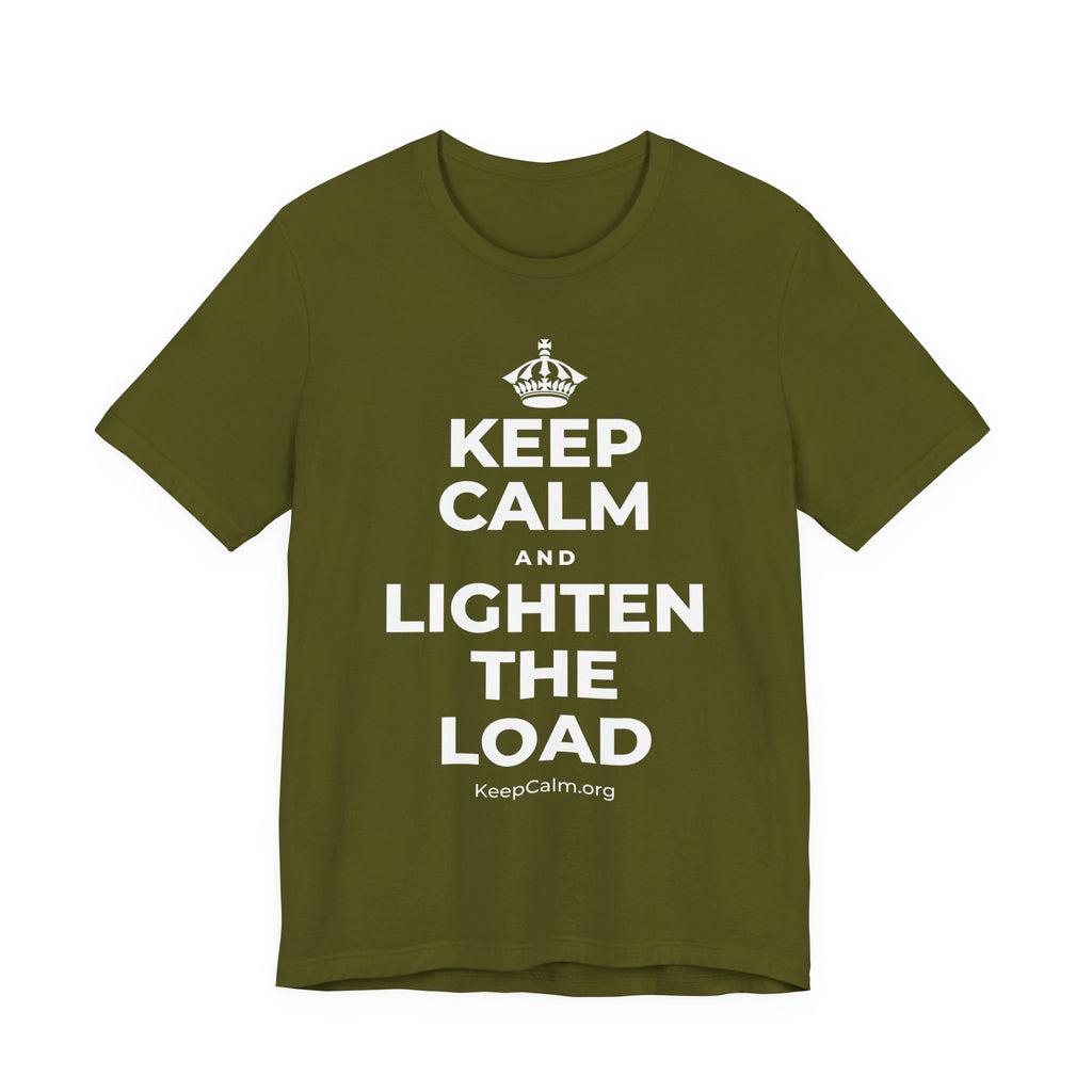 KEEP CALM AND LIGHTEN THE LOAD T-Shirt (Baby Blue–Silver)