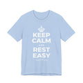KEEP CALM AND REST EASY T-Shirt (Baby Blue–Silver)