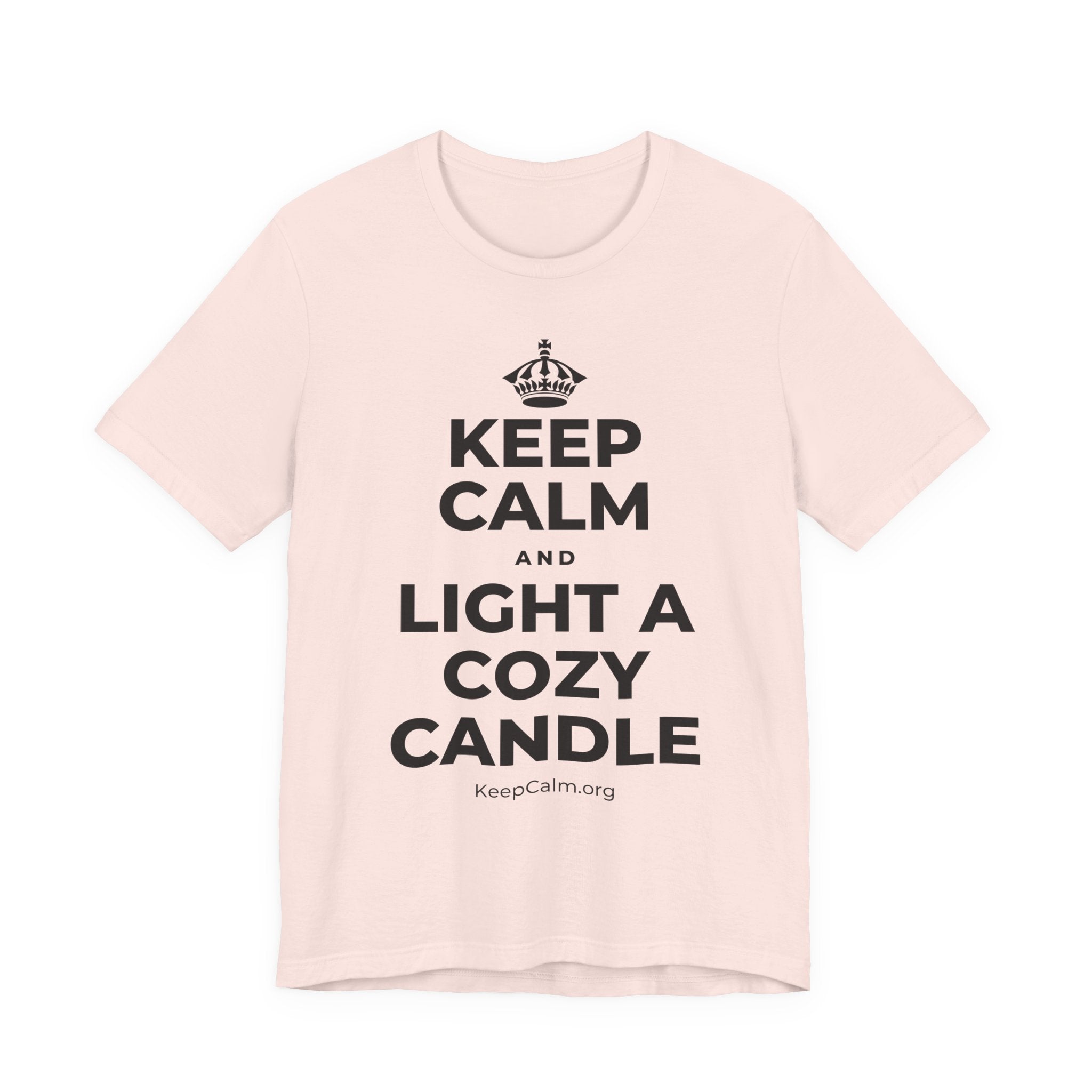 KEEP CALM AND LIGHT A COZY CANDLE T-Shirt (Soft Cream–Heather Mauve)