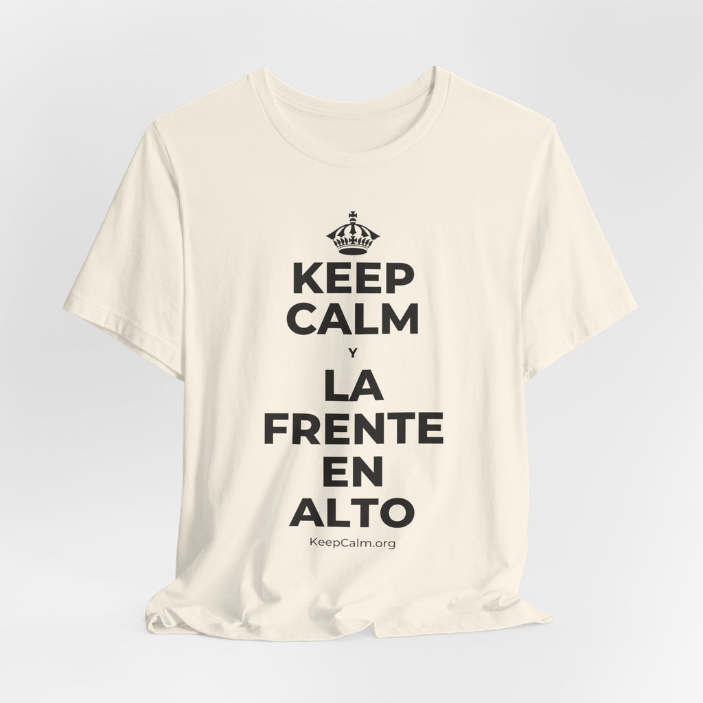 KEEP CALM Y LA FRENTE EN ALTO T-Shirt (White–Asphalt)
