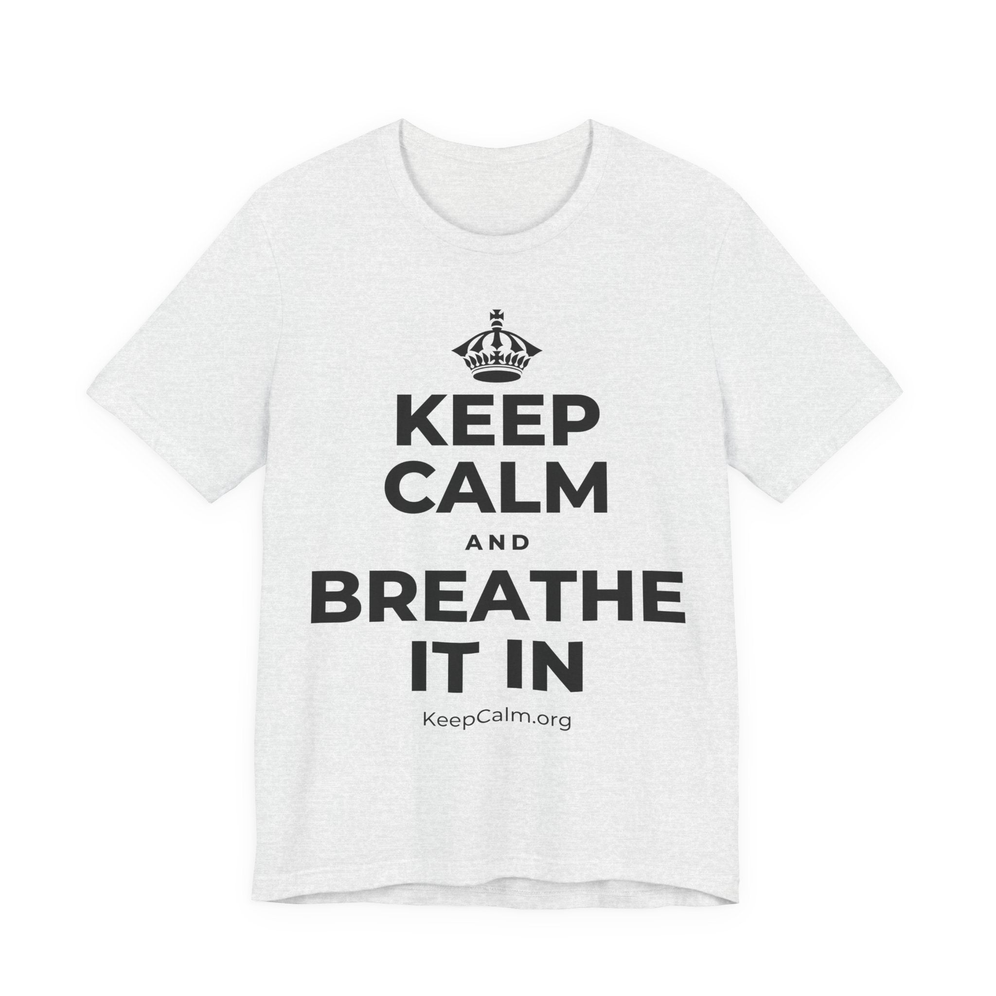 KEEP CALM AND BREATHE IT IN T-Shirt (Soft Cream–Heather Mauve)