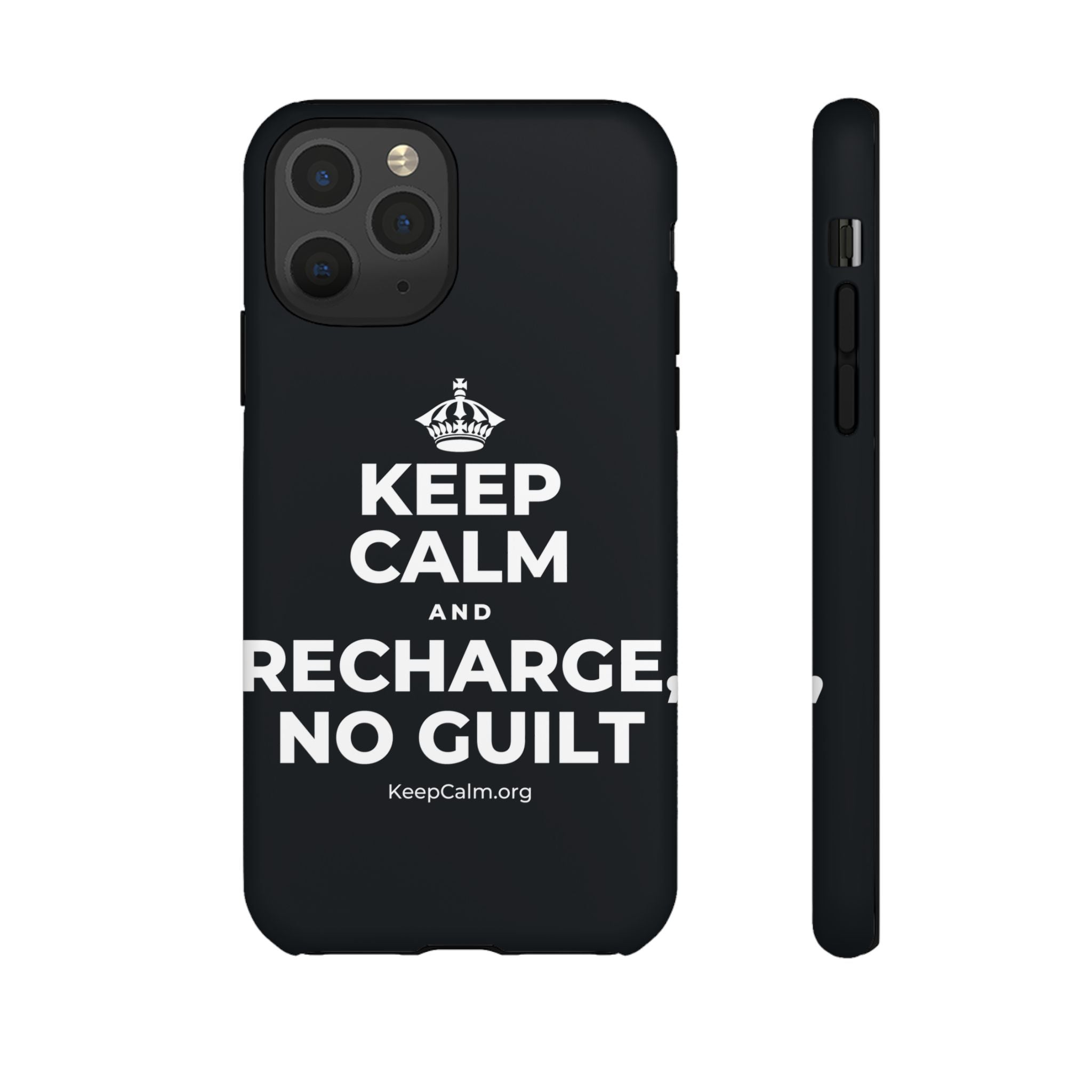 KEEP CALM AND RECHARGE, NO GUILT Phone Case (Dark)