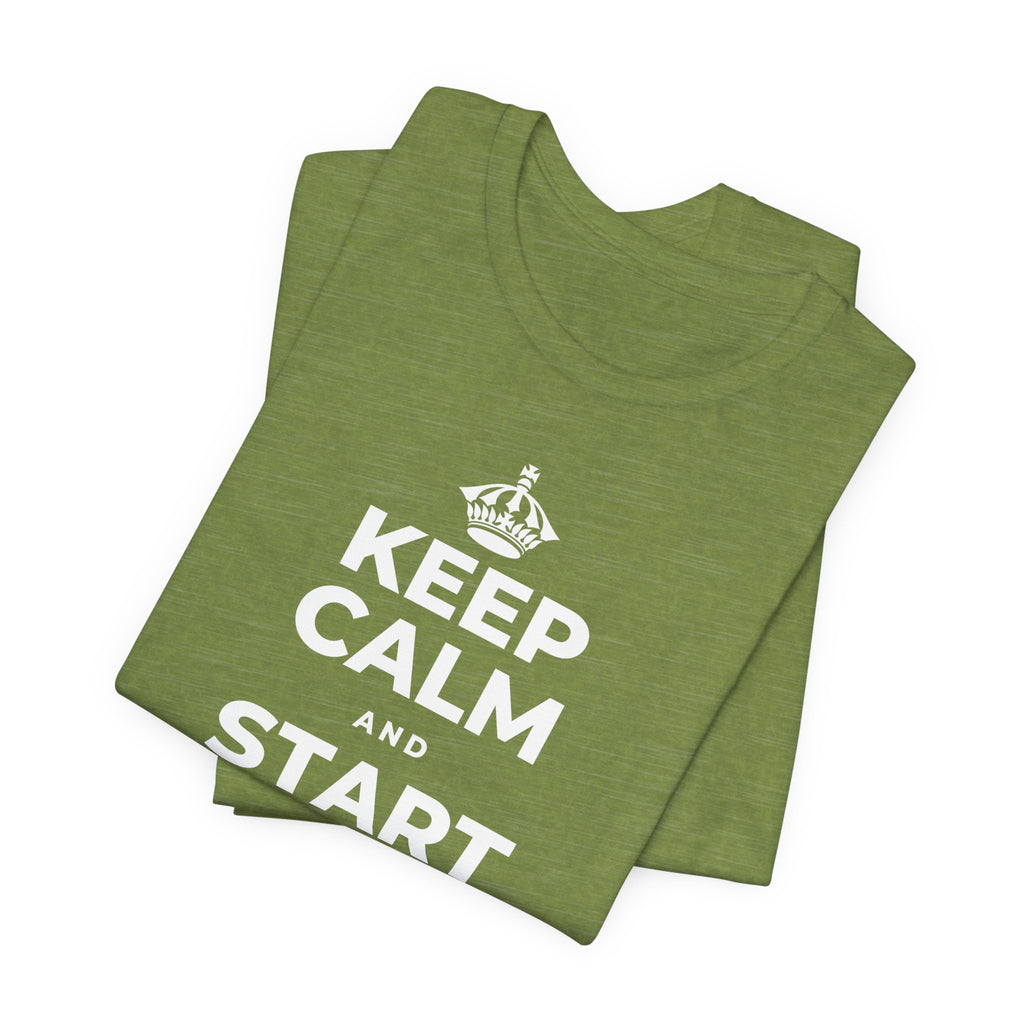 KEEP CALM AND START ONE FRESH PAGE T-Shirt (Baby Blue–Silver)