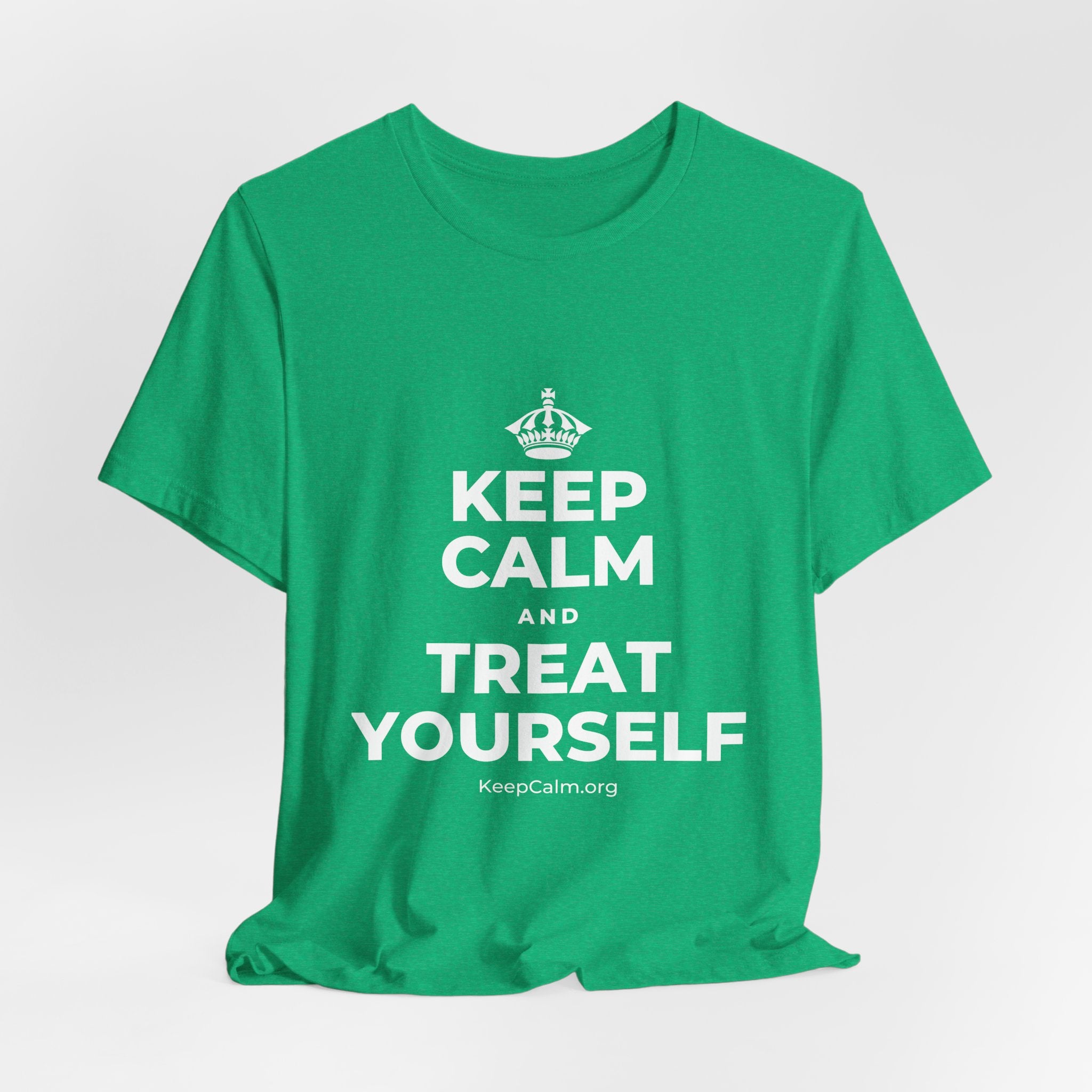 KEEP CALM AND TREAT YOURSELF T-Shirt (Baby Blue–Silver)