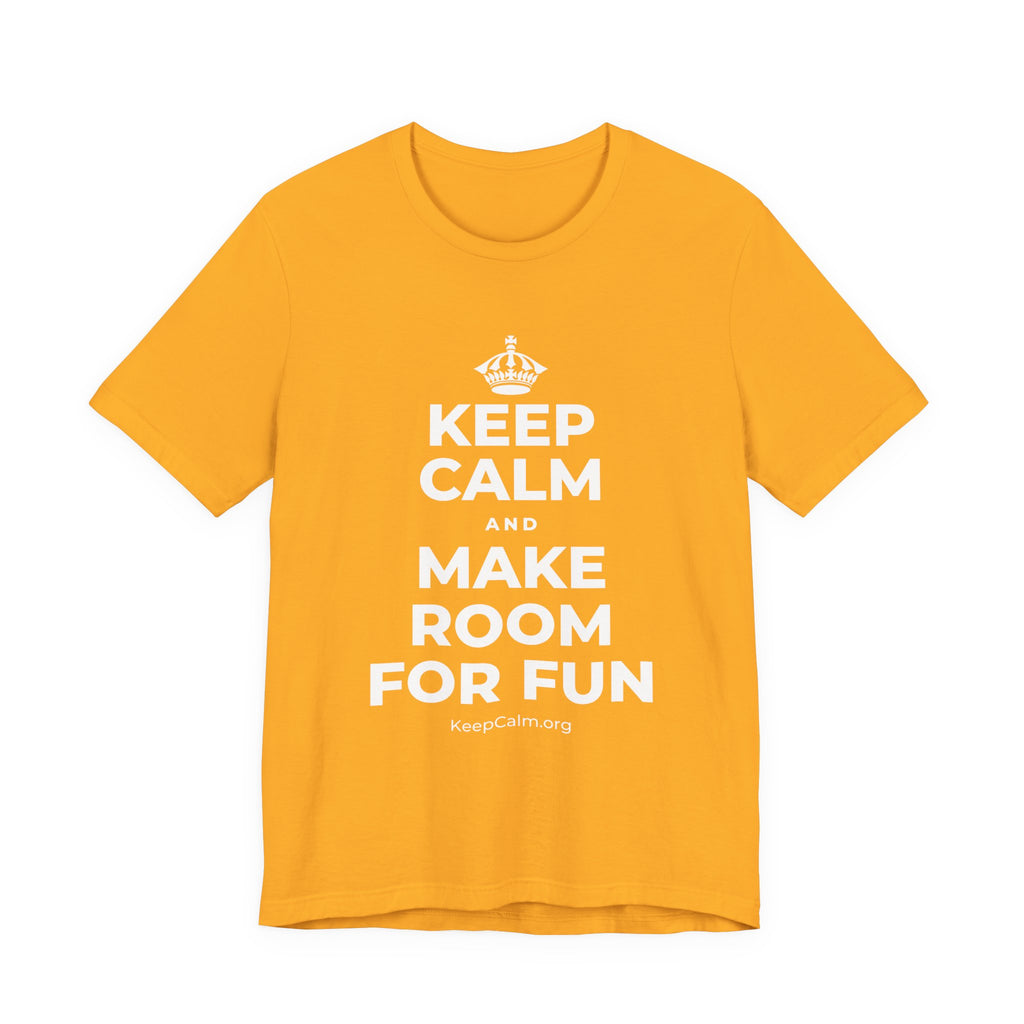 KEEP CALM AND MAKE ROOM FOR FUN T-Shirt (Baby Blue–Silver)