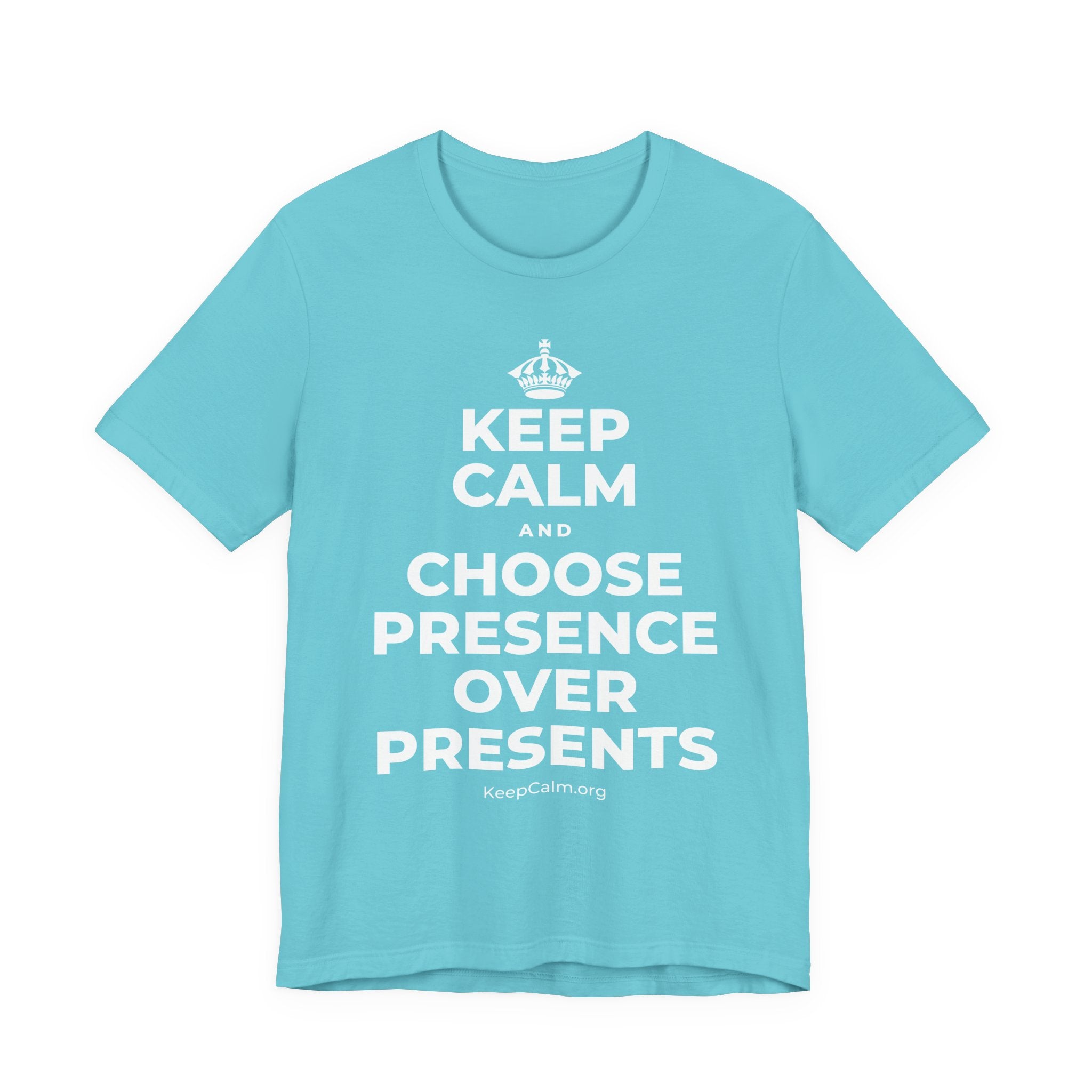 KEEP CALM AND CHOOSE PRESENCE OVER PRESENTS T-Shirt (Soft Cream–Heather Mauve)