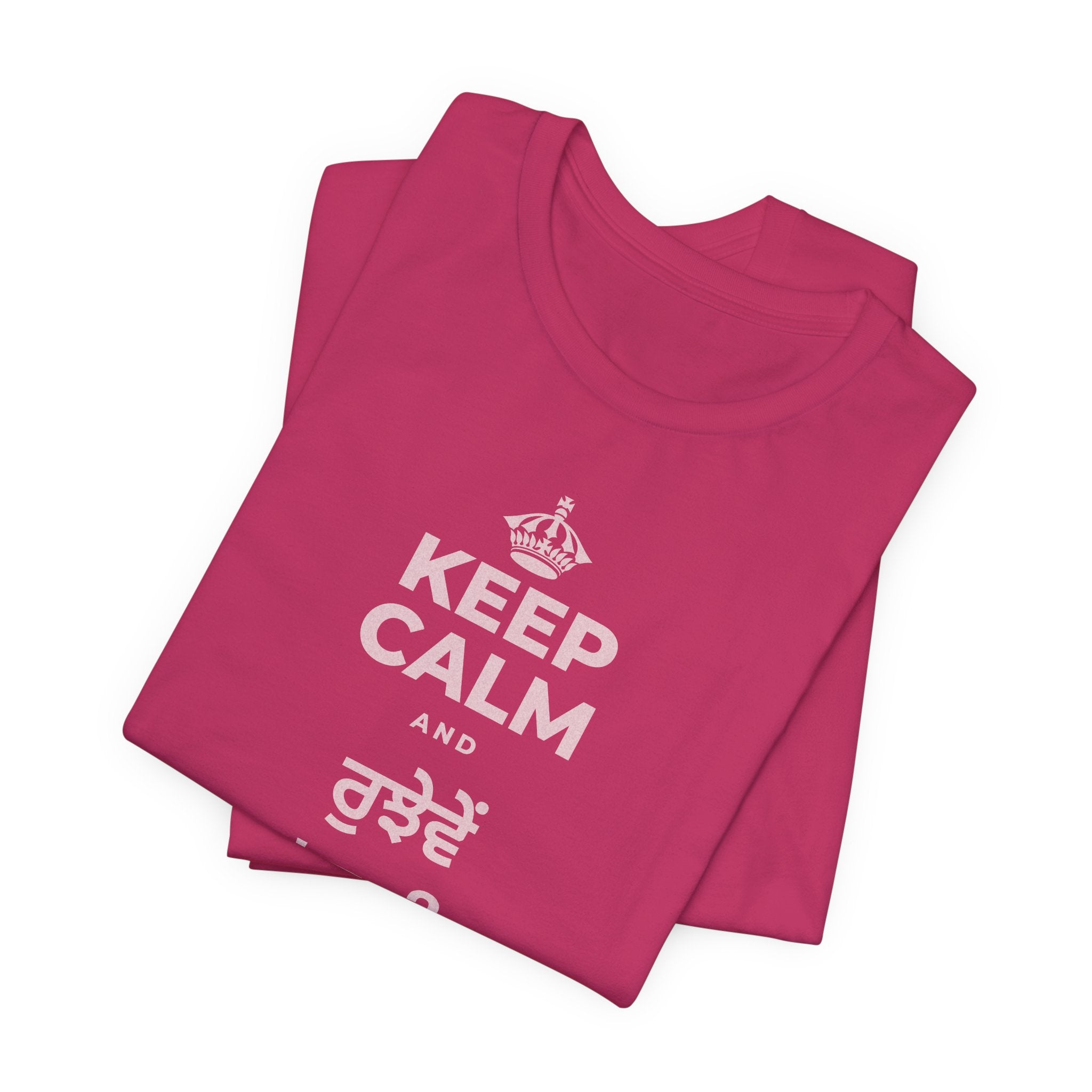 KEEP CALM AND ਰੁਝੇਵੇਂ 'ਚ ਵੀ ਨਰਮ ਰਹੋ T-Shirt (Baby Blue–Silver)