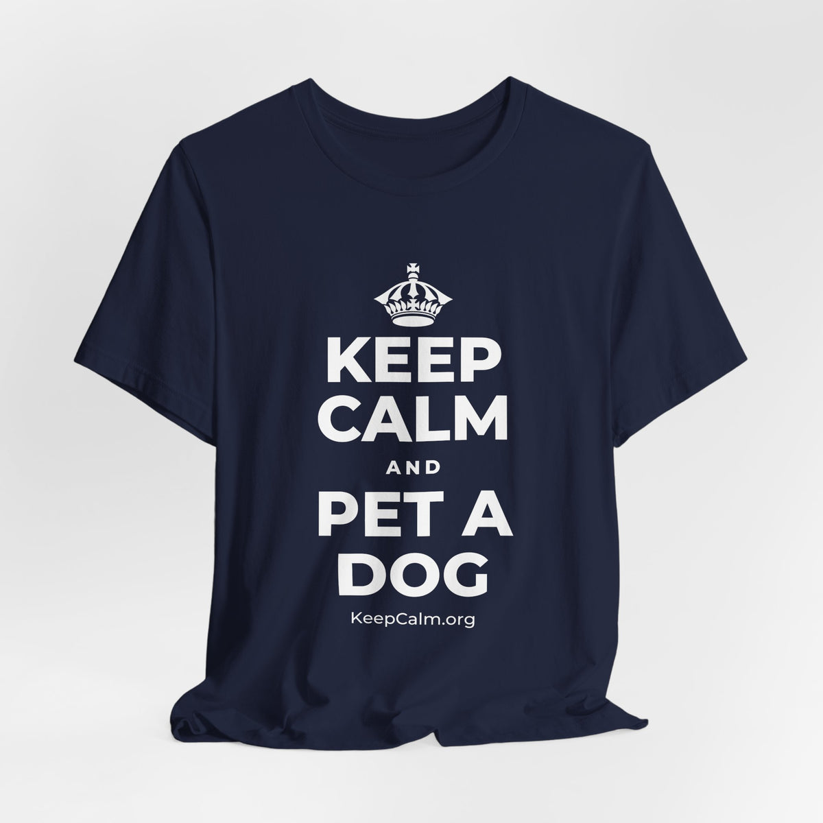 KEEP CALM AND PET A DOG T-Shirt (White–Asphalt)