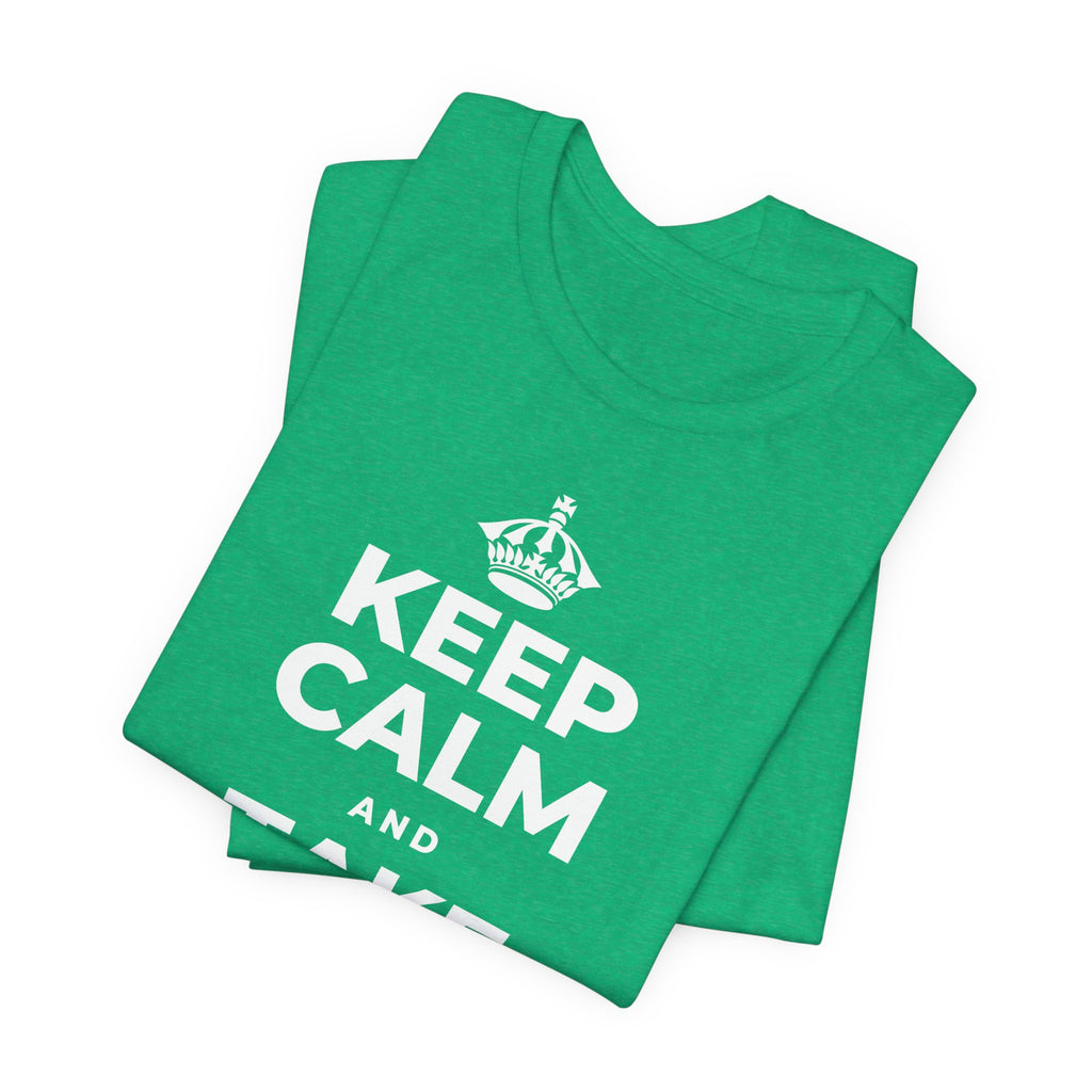 KEEP CALM AND TAKE A BOW T-Shirt (Baby Blue–Silver)