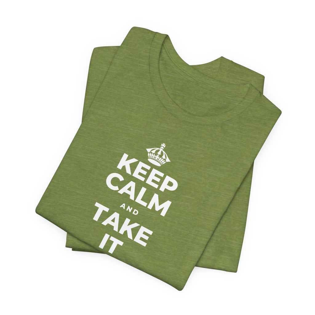 KEEP CALM AND TAKE IT ONE DAY AT A TIME T-Shirt (Baby Blue–Silver)