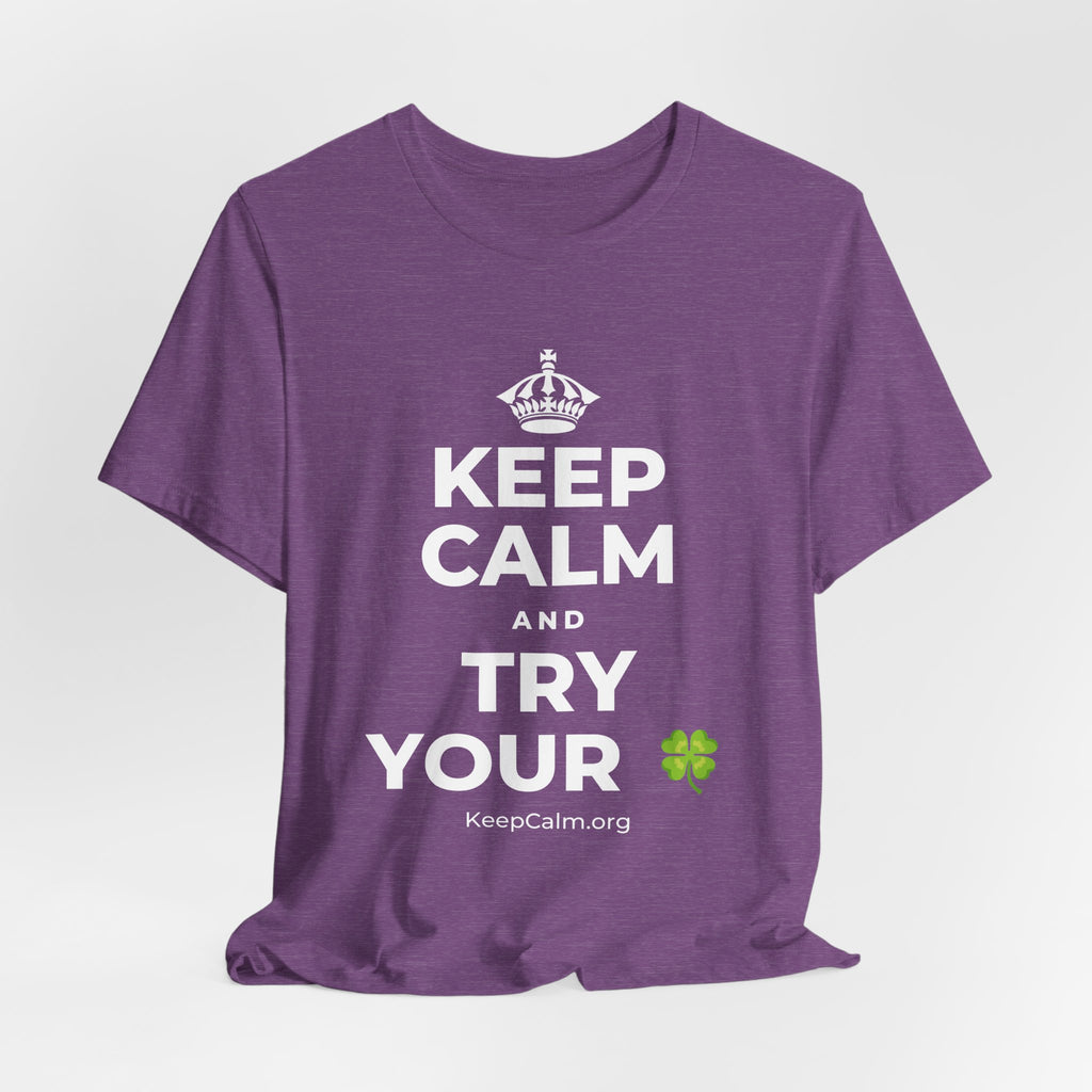 KEEP CALM AND TRY YOUR 🍀 T-Shirt (Baby Blue–Silver)