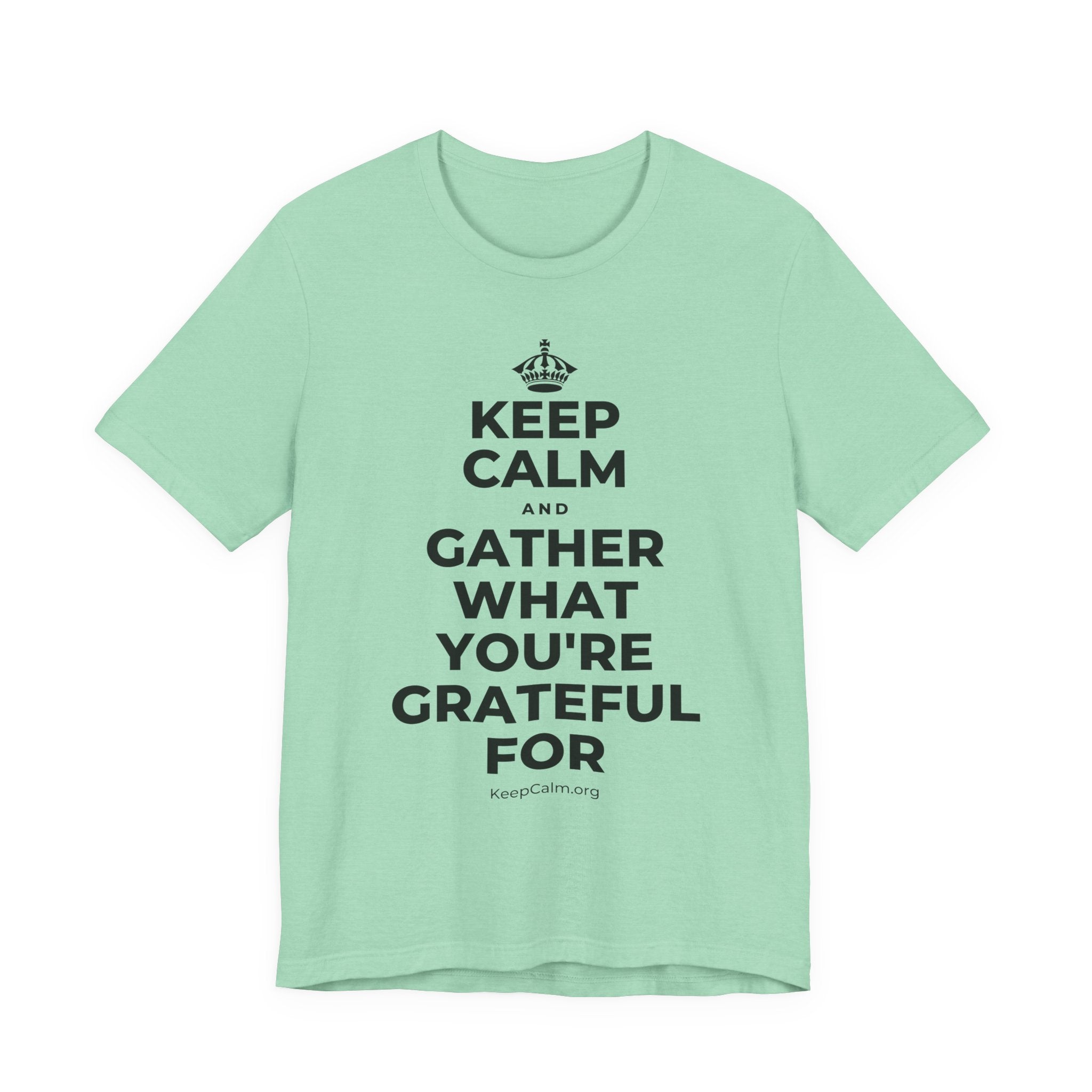 KEEP CALM AND GATHER WHAT YOU'RE GRATEFUL FOR T-Shirt (Baby Blue–Silver)