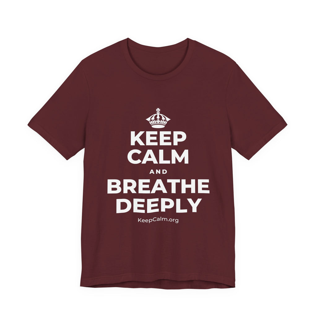 KEEP CALM AND BREATHE DEEPLY T-Shirt (Baby Blue–Silver)