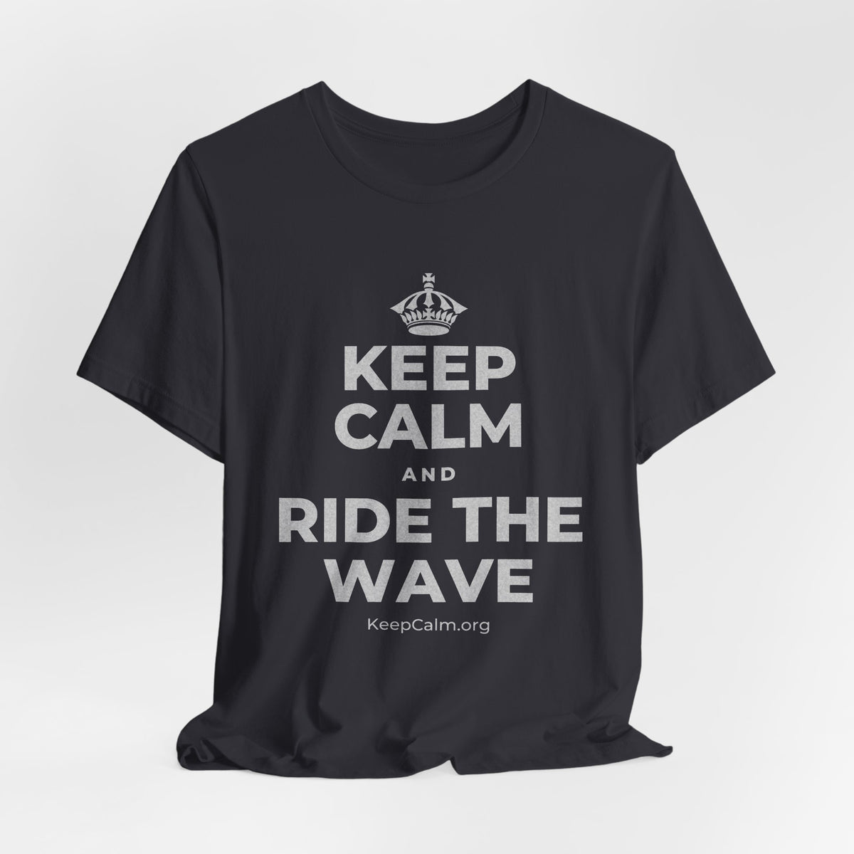 KEEP CALM AND RIDE THE WAVE T-Shirt (Baby Blue–Silver)