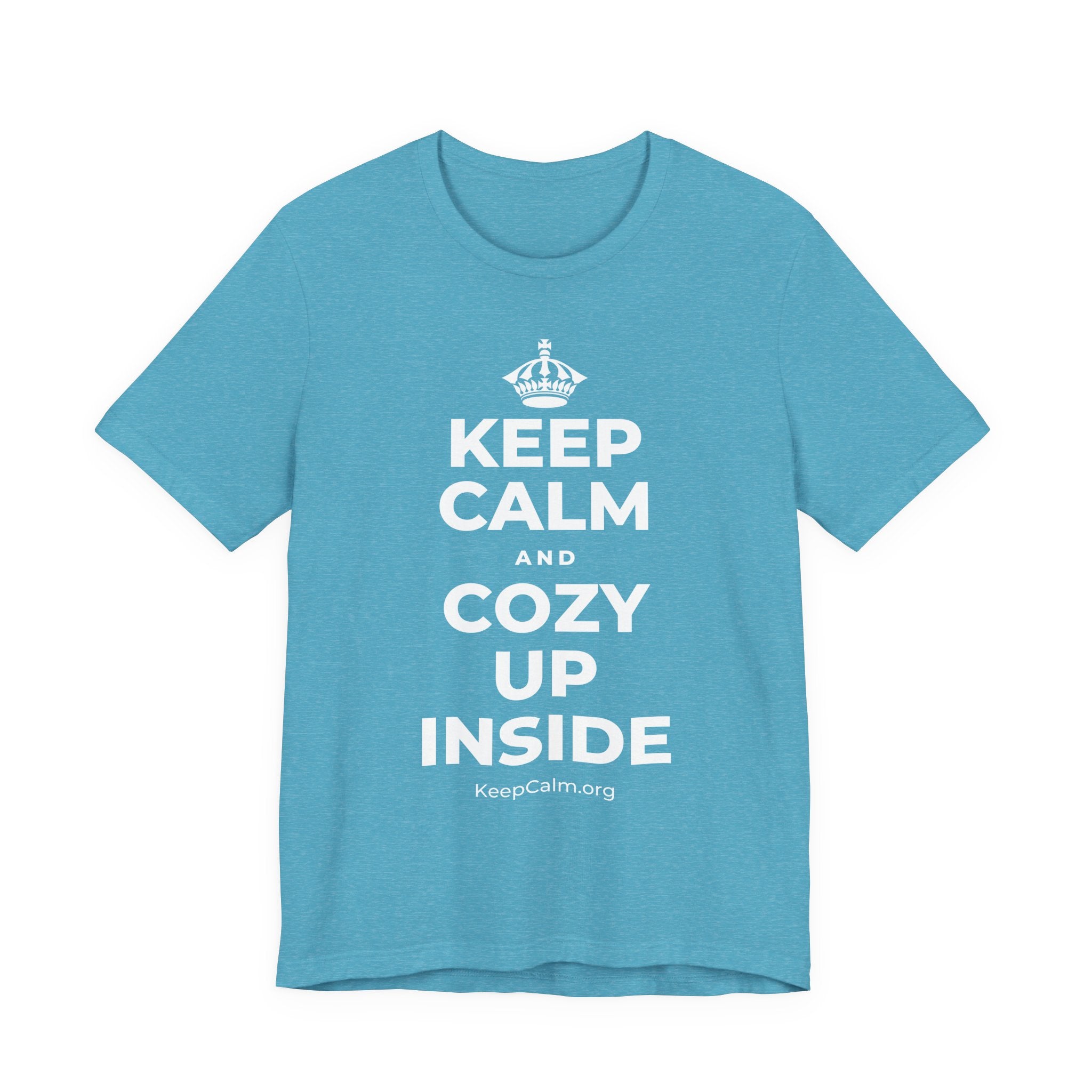 KEEP CALM AND COZY UP INSIDE T-Shirt (Soft Cream–Heather Mauve)