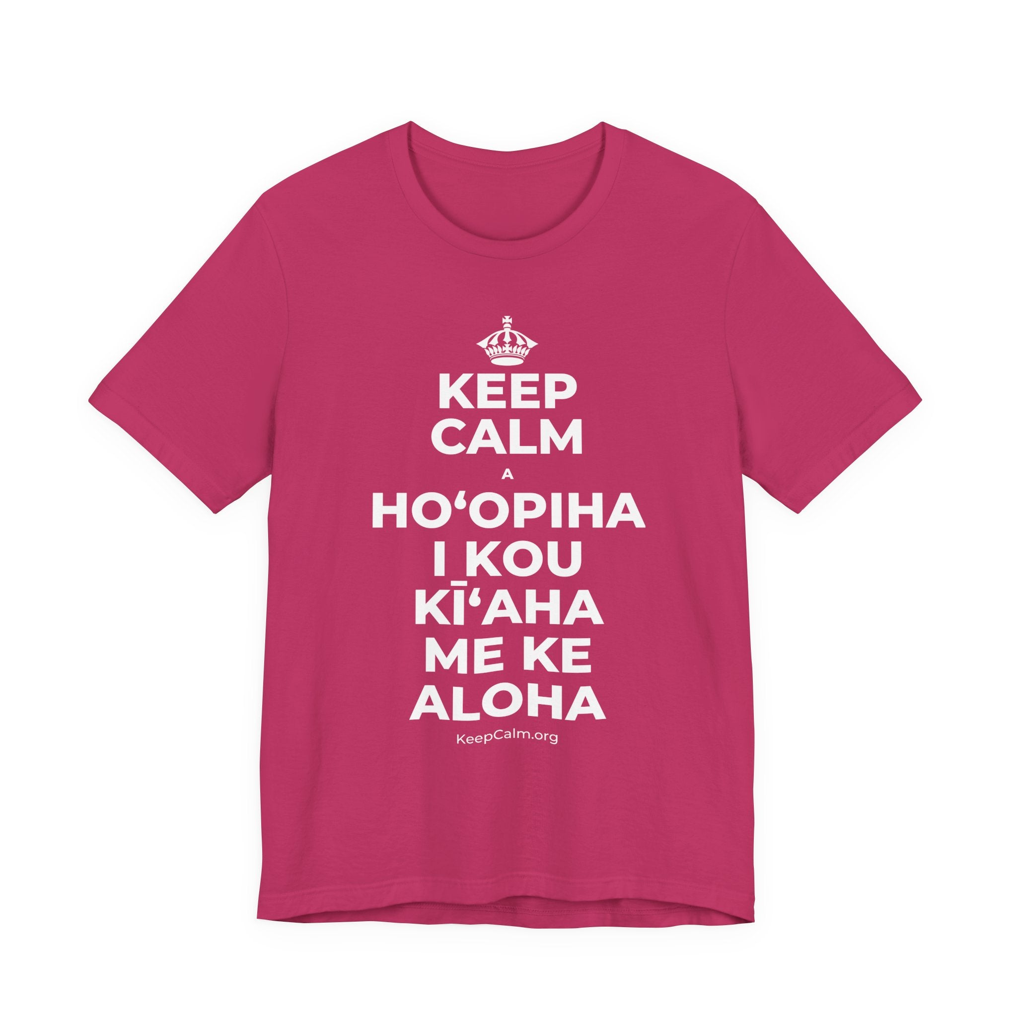 KEEP CALM A HOʻOPIHA I KOU KĪʻAHA ME KE ALOHA T-Shirt (Baby Blue–Silver)