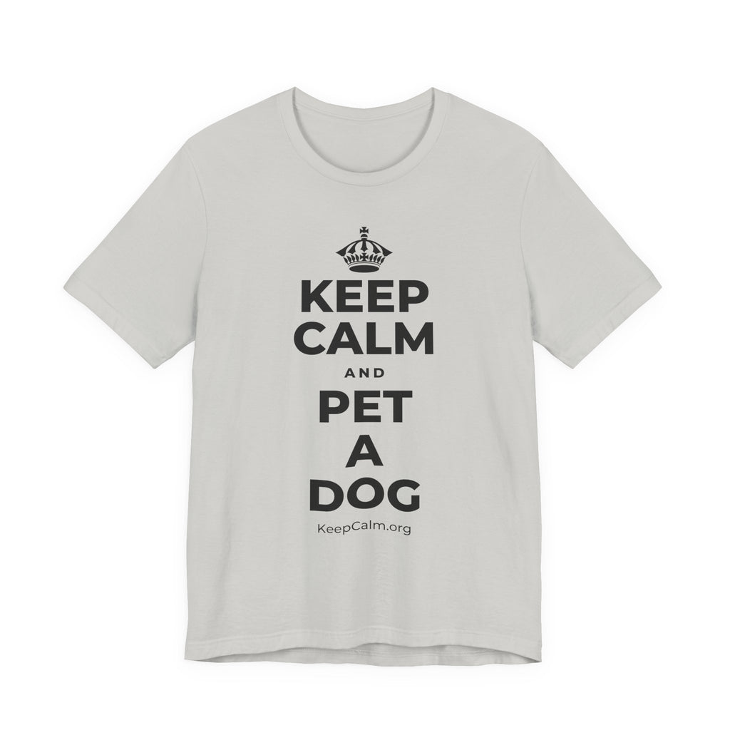 KEEP CALM AND PET A DOG T-Shirt (Baby Blue–Silver)