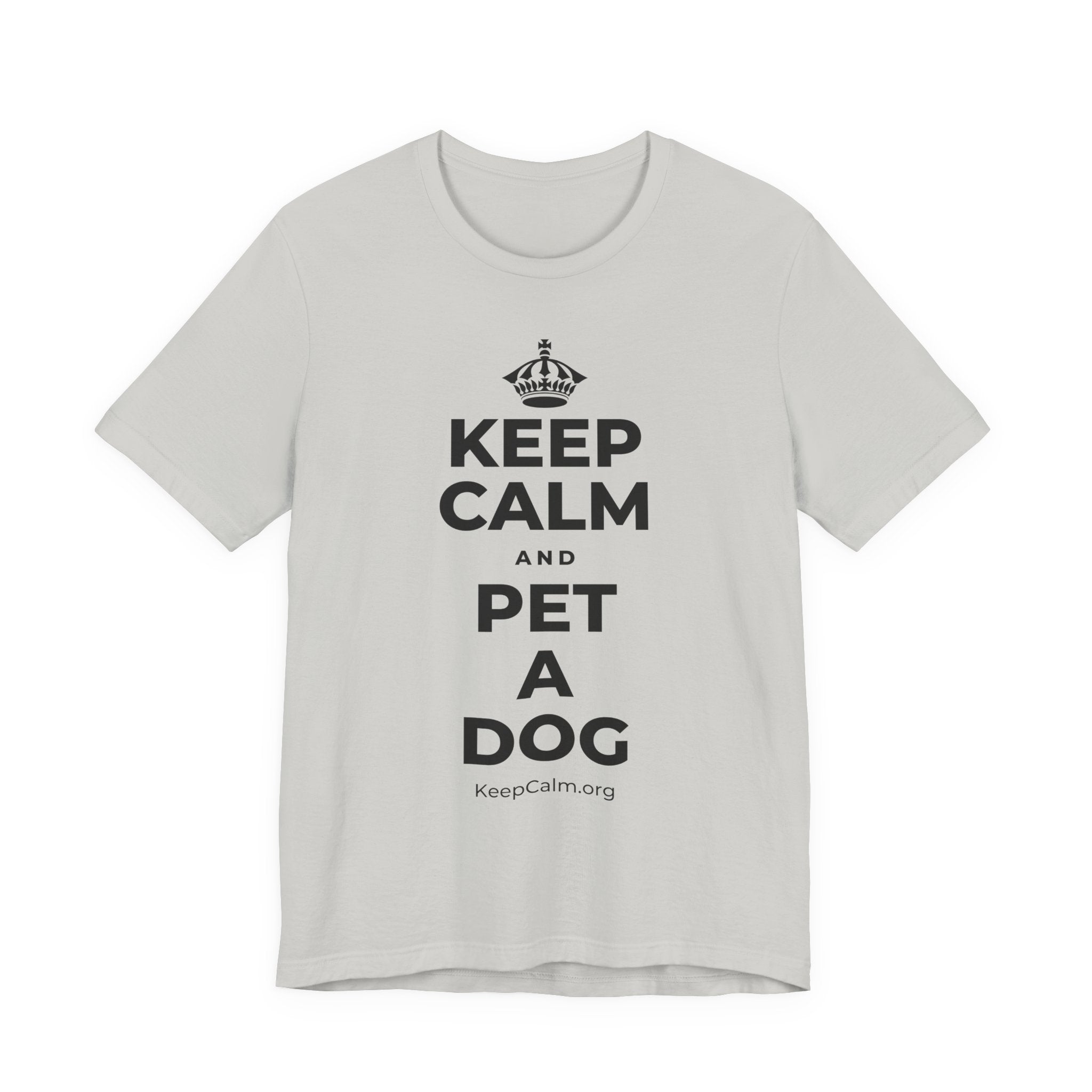 KEEP CALM AND PET A DOG T-Shirt (Baby Blue–Silver)