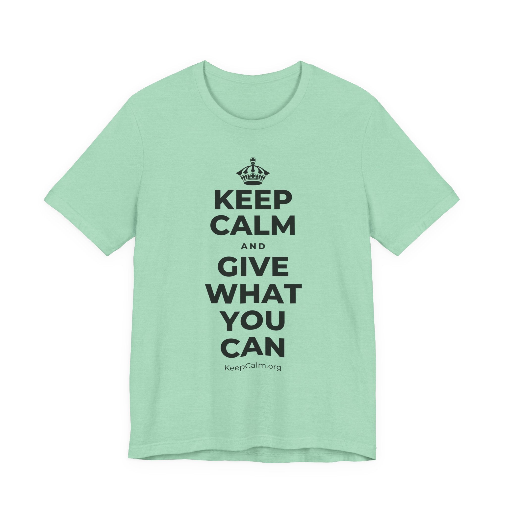 KEEP CALM AND GIVE WHAT YOU CAN T-Shirt (Baby Blue–Silver)