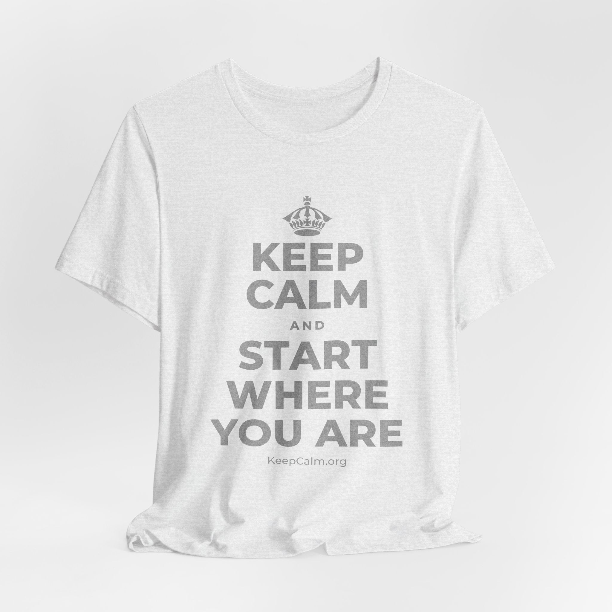 KEEP CALM AND START WHERE YOU ARE T-Shirt (Soft Cream–Heather Mauve)