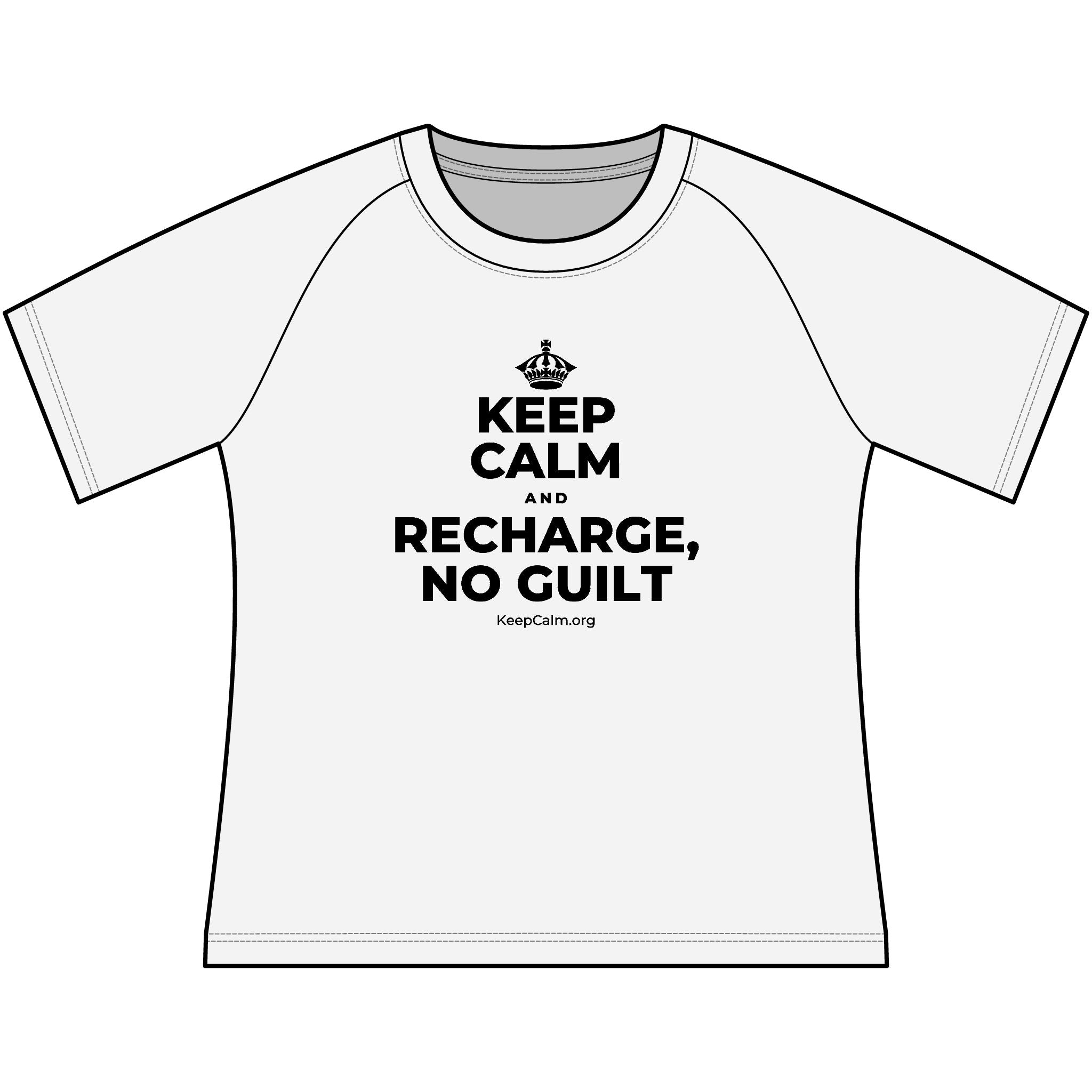 KEEP CALM AND RECHARGE, NO GUILT Women's Raglan Tee