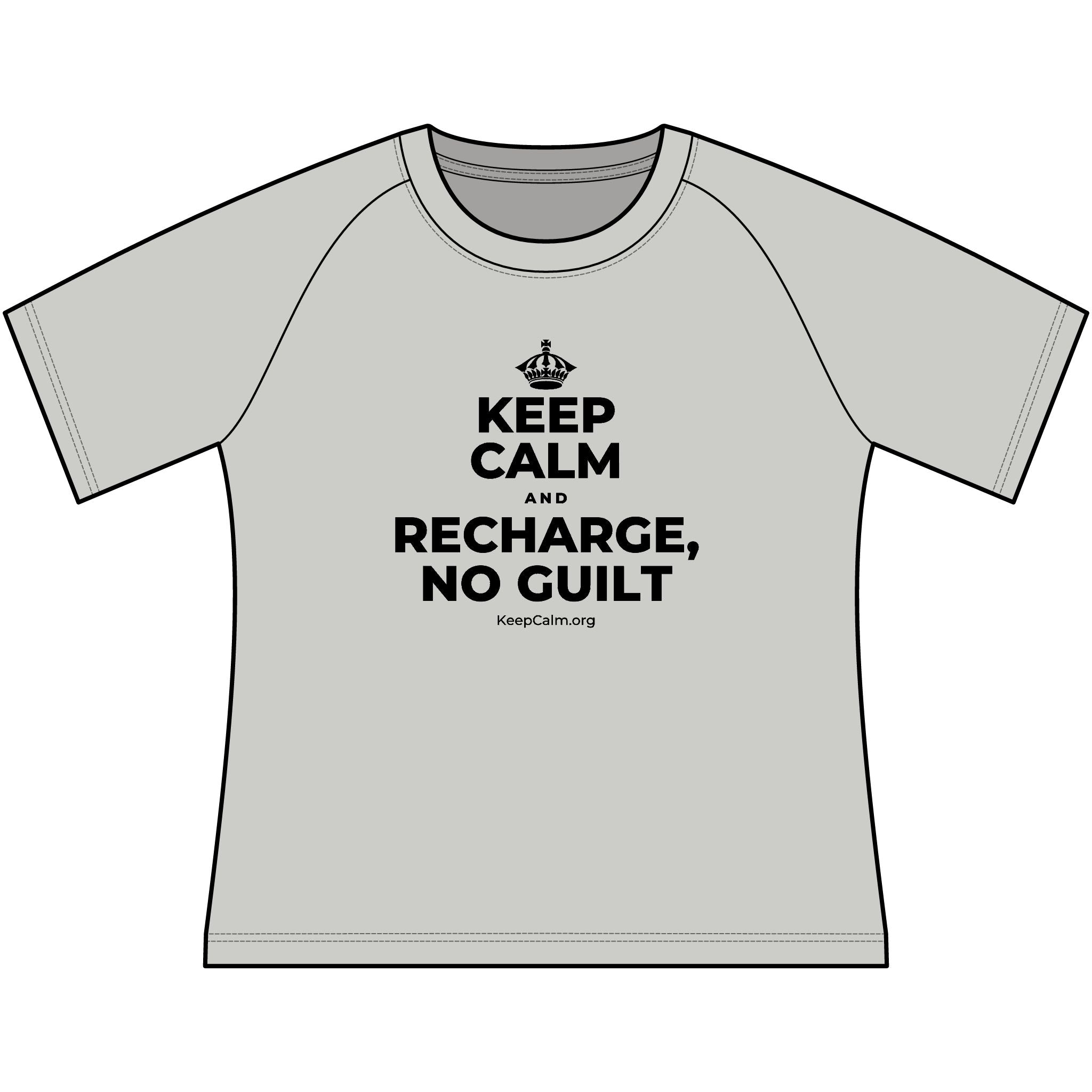 KEEP CALM AND RECHARGE, NO GUILT Women's Raglan Tee