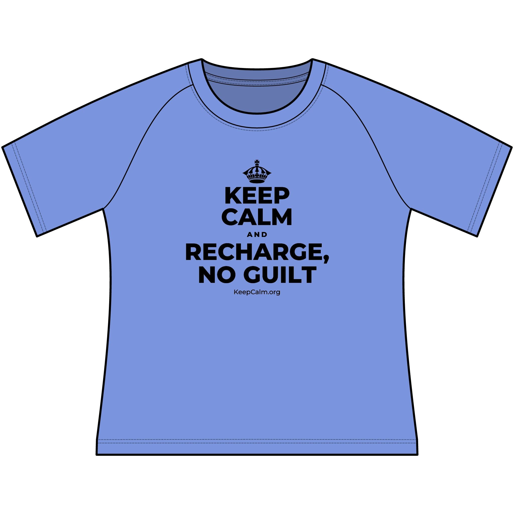 KEEP CALM AND RECHARGE, NO GUILT Women's Raglan Tee