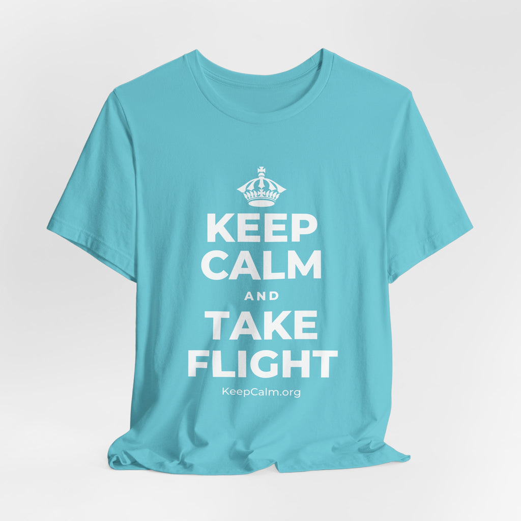 KEEP CALM AND TAKE FLIGHT T-Shirt (Soft Cream–Heather Mauve)