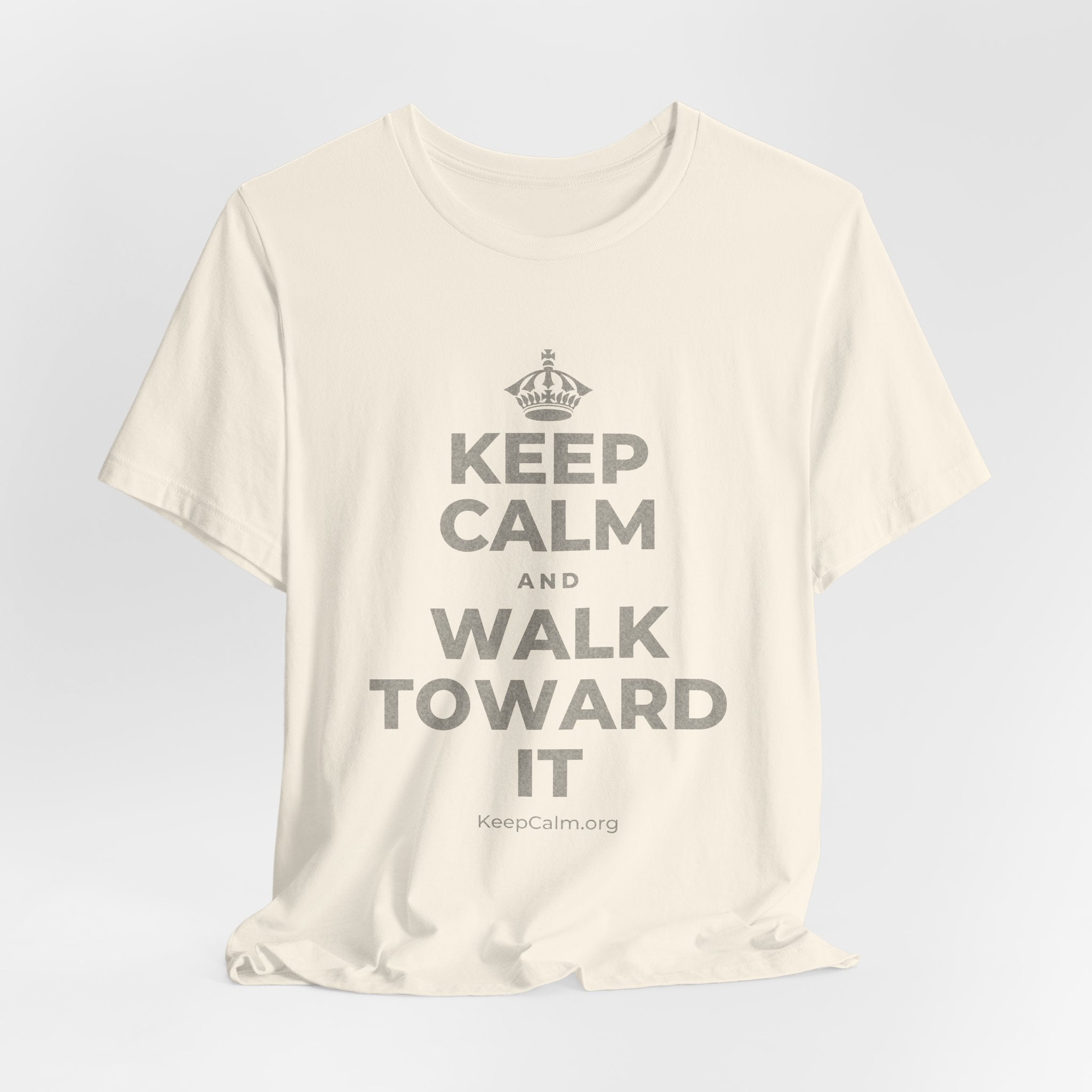 KEEP CALM AND WALK TOWARD IT T-Shirt (White–Asphalt)