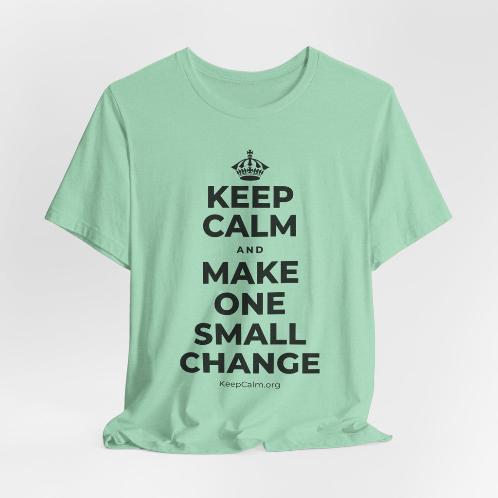 KEEP CALM AND MAKE ONE SMALL CHANGE T-Shirt (Baby Blue–Silver)