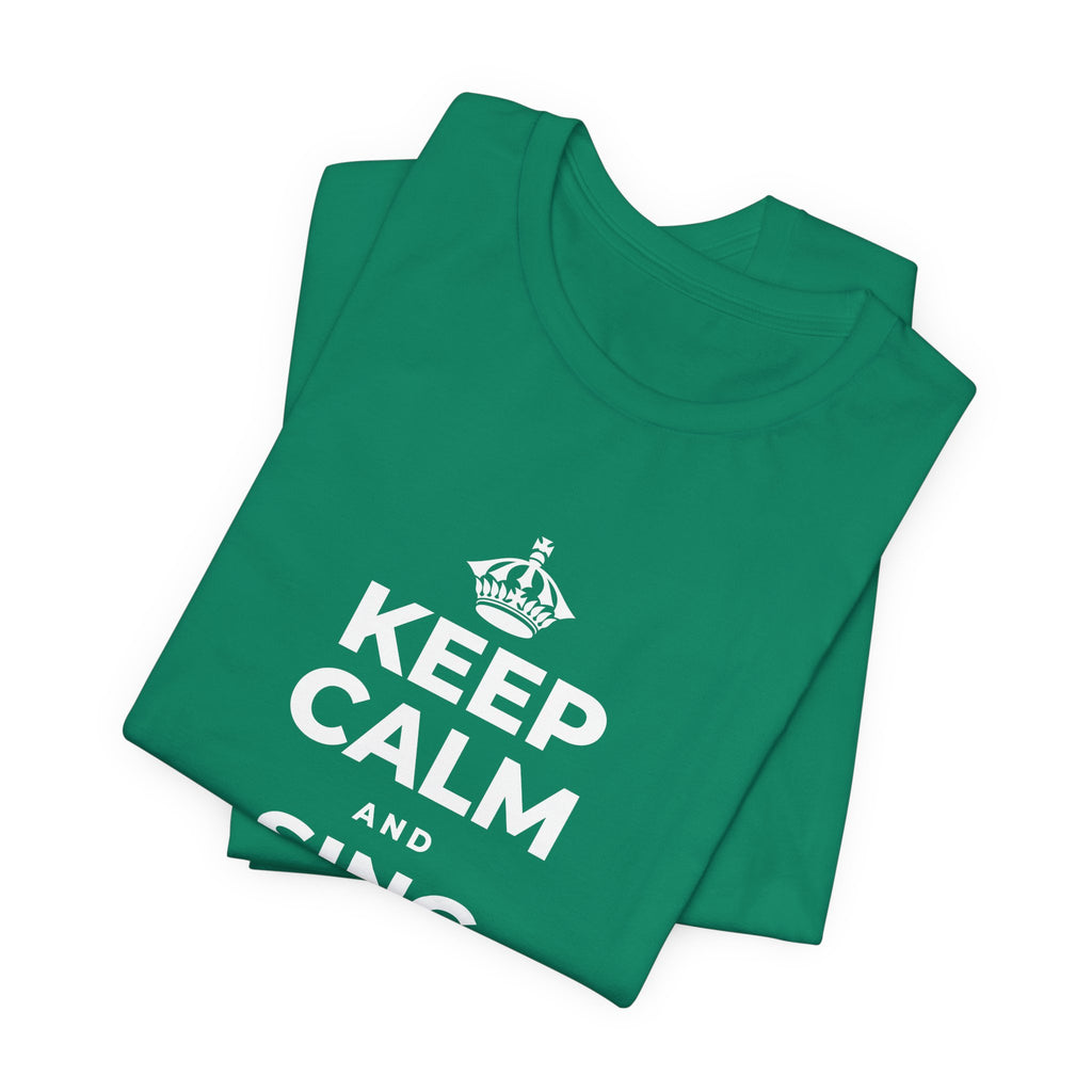 KEEP CALM AND SING WHILE YOU COOK T-Shirt (White–Asphalt)