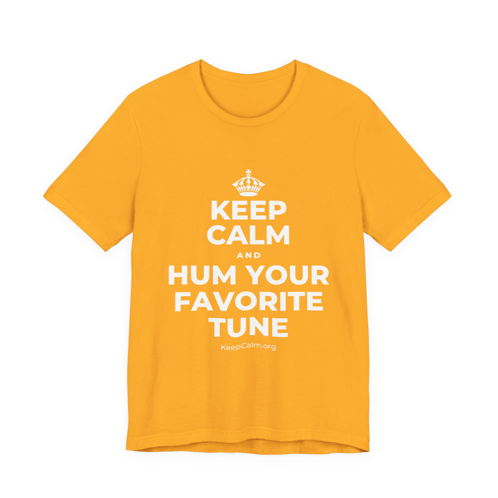 KEEP CALM AND HUM YOUR FAVORITE TUNE T-Shirt (Baby Blue–Silver)