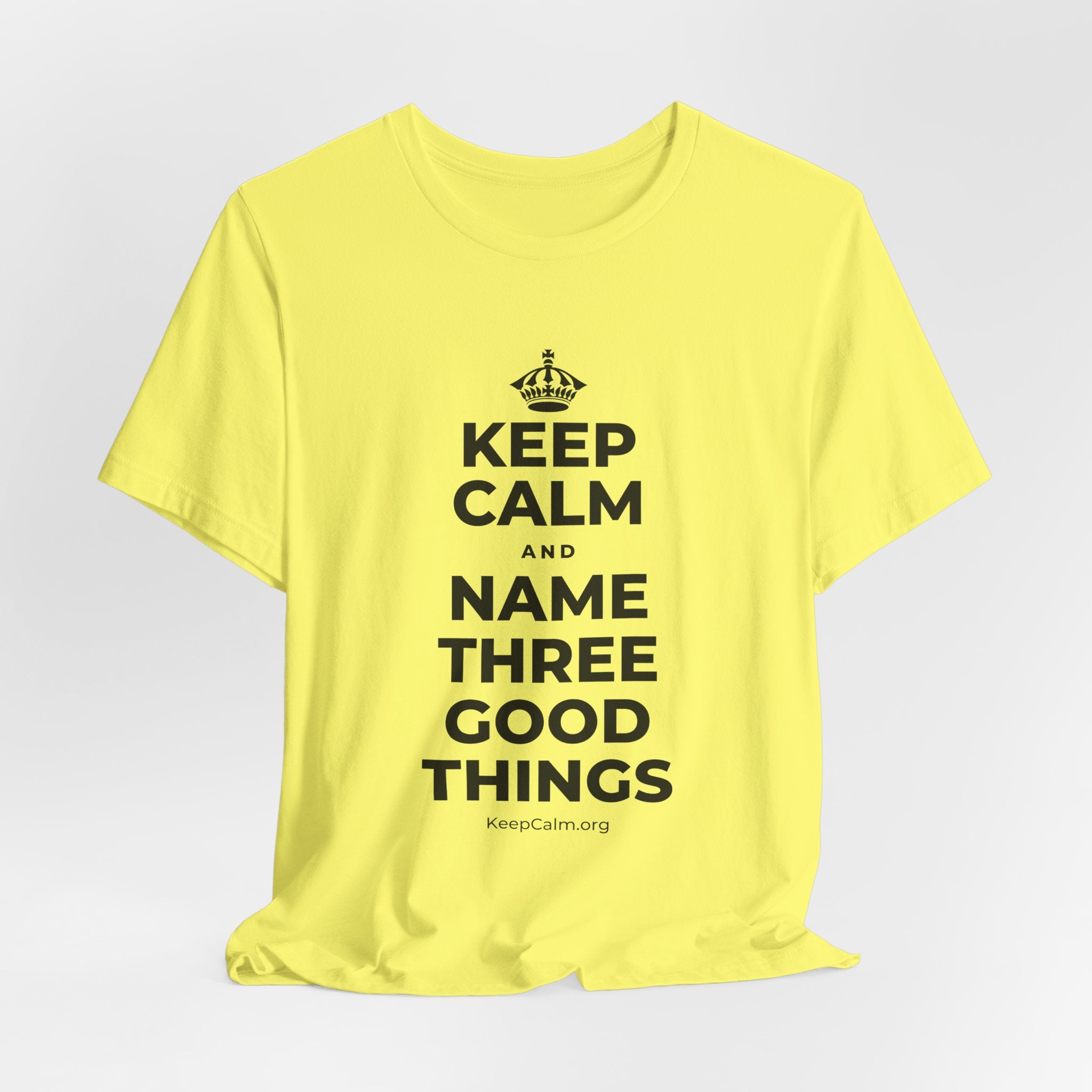 KEEP CALM AND NAME THREE GOOD THINGS T-Shirt (Soft Cream–Heather Mauve)