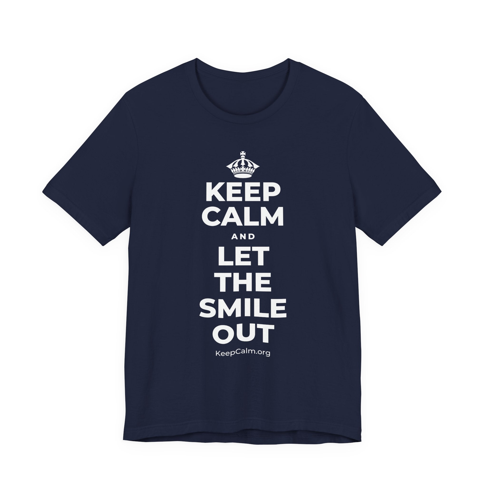 KEEP CALM AND LET THE SMILE OUT T-Shirt (White–Asphalt)