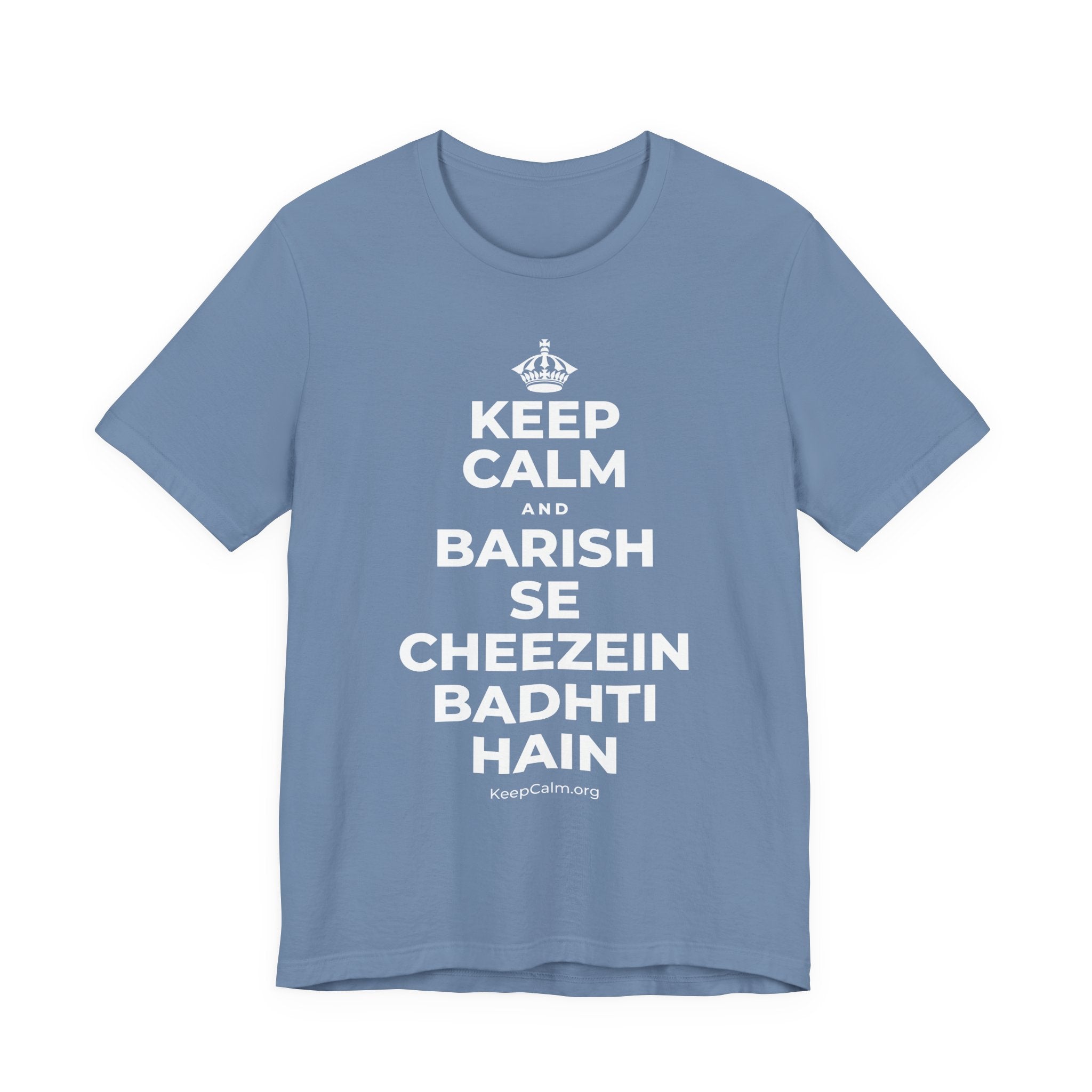 KEEP CALM AND BARISH SE CHEEZEIN BADHTI HAIN T-Shirt (Soft Cream–Heather Mauve)