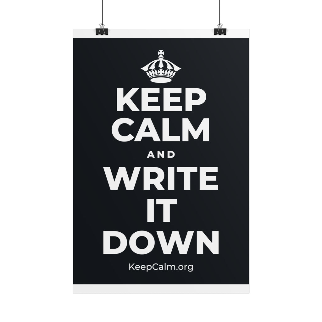 KEEP CALM AND WRITE IT DOWN Poster (Dark)