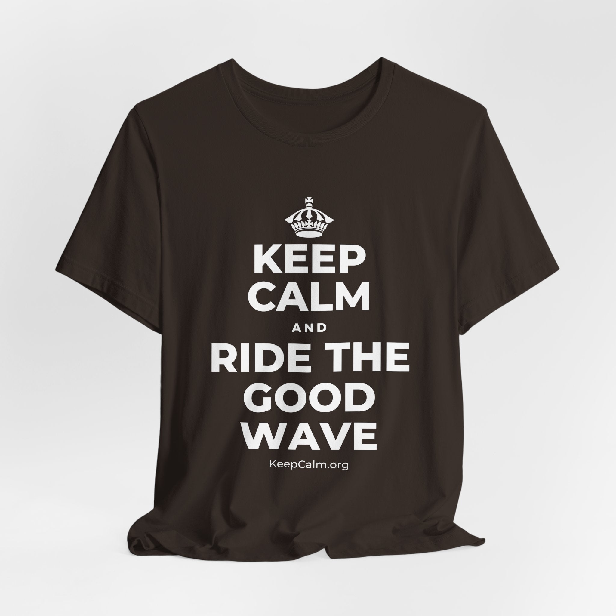 KEEP CALM AND RIDE THE GOOD WAVE T-Shirt (Soft Cream–Heather Mauve)