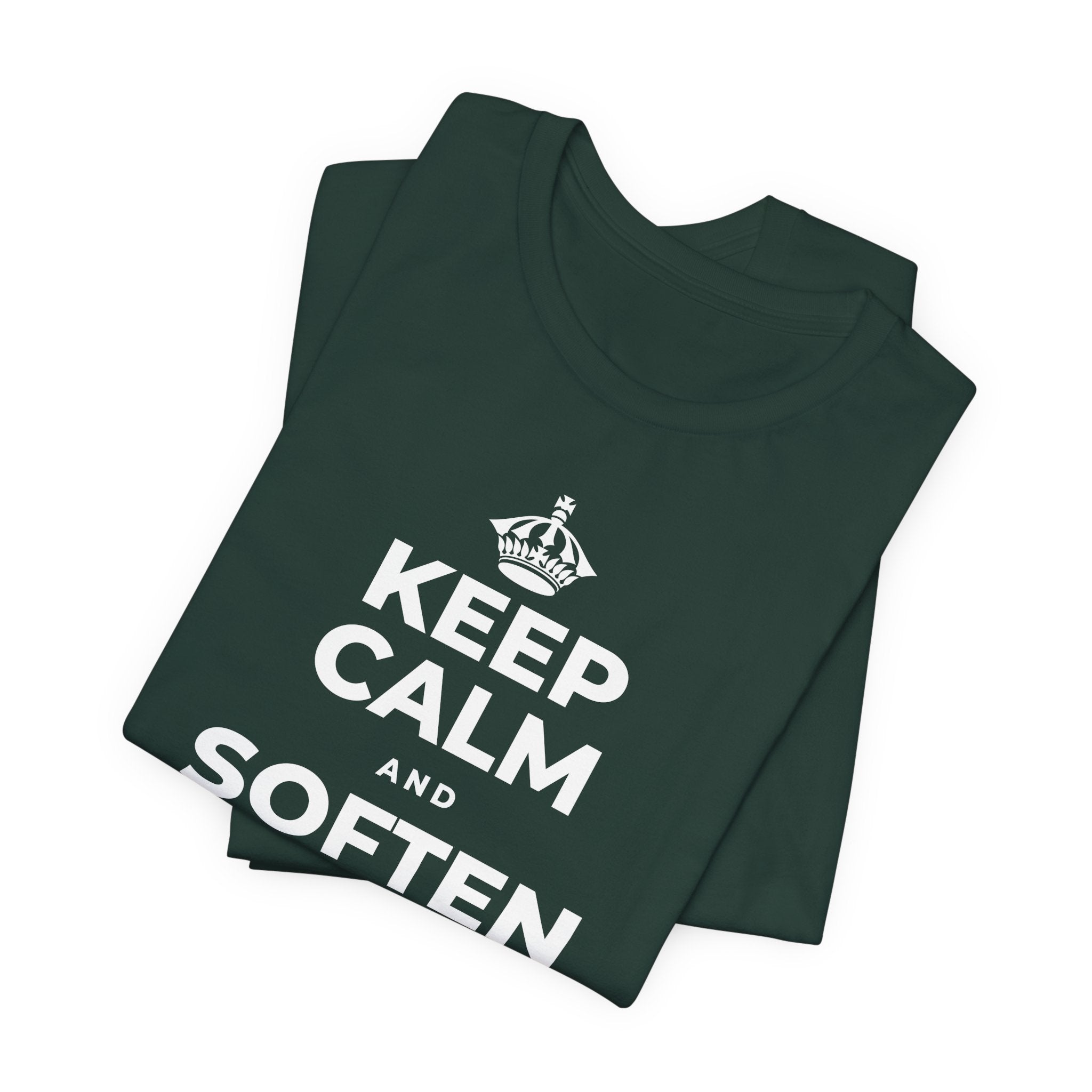 KEEP CALM AND SOFTEN THE INNER VOICE T-Shirt (White–Asphalt)