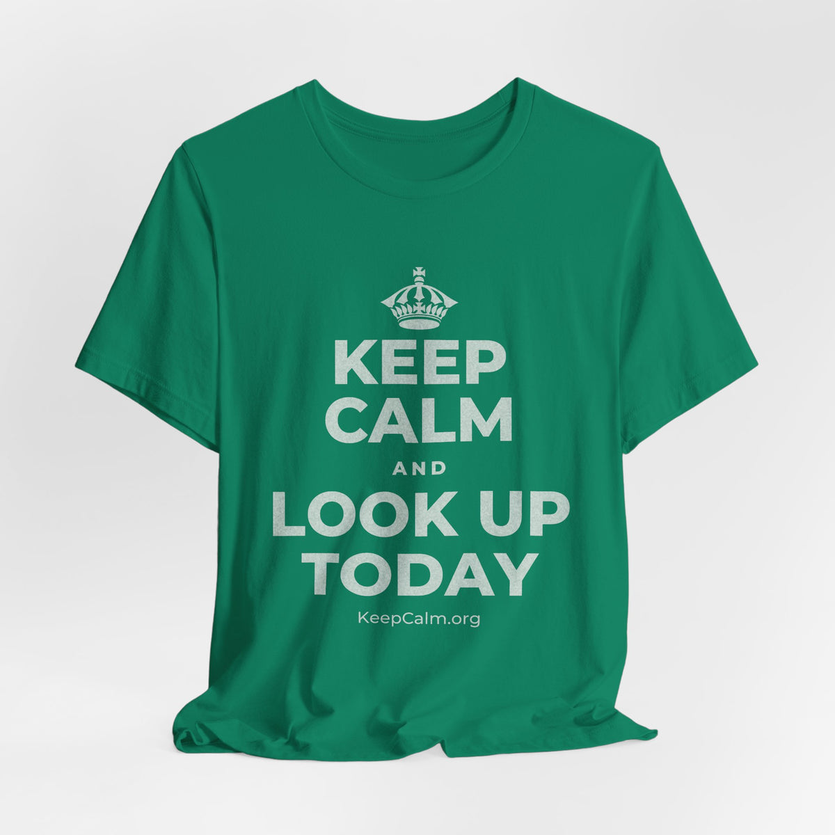 KEEP CALM AND LOOK UP TODAY T-Shirt (White–Asphalt)