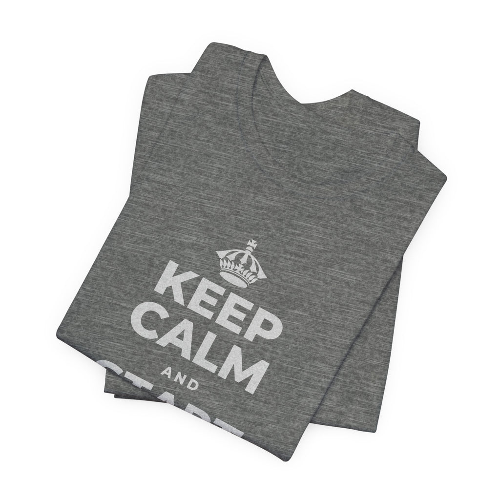 KEEP CALM AND START WHERE YOU ARE T-Shirt (Baby Blue–Silver)