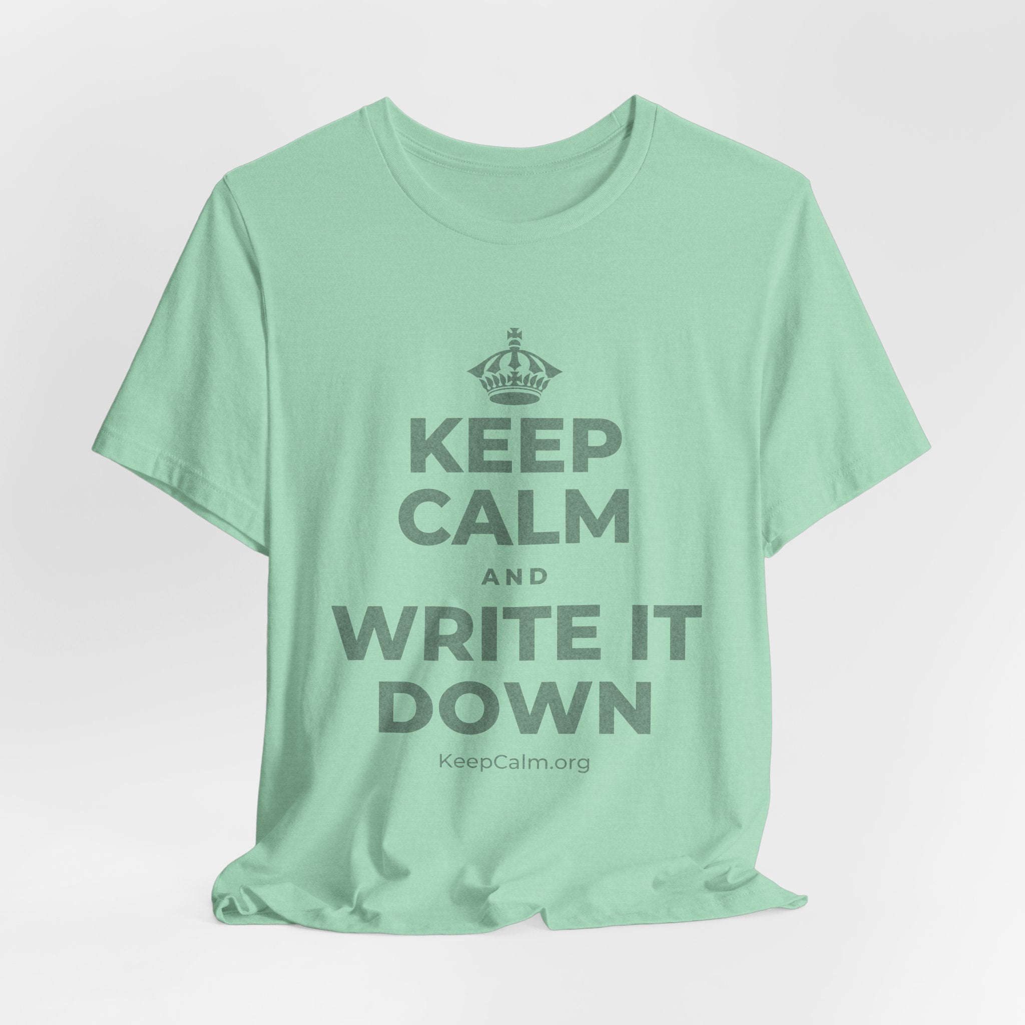 KEEP CALM AND WRITE IT DOWN T-Shirt (Baby Blue–Silver)