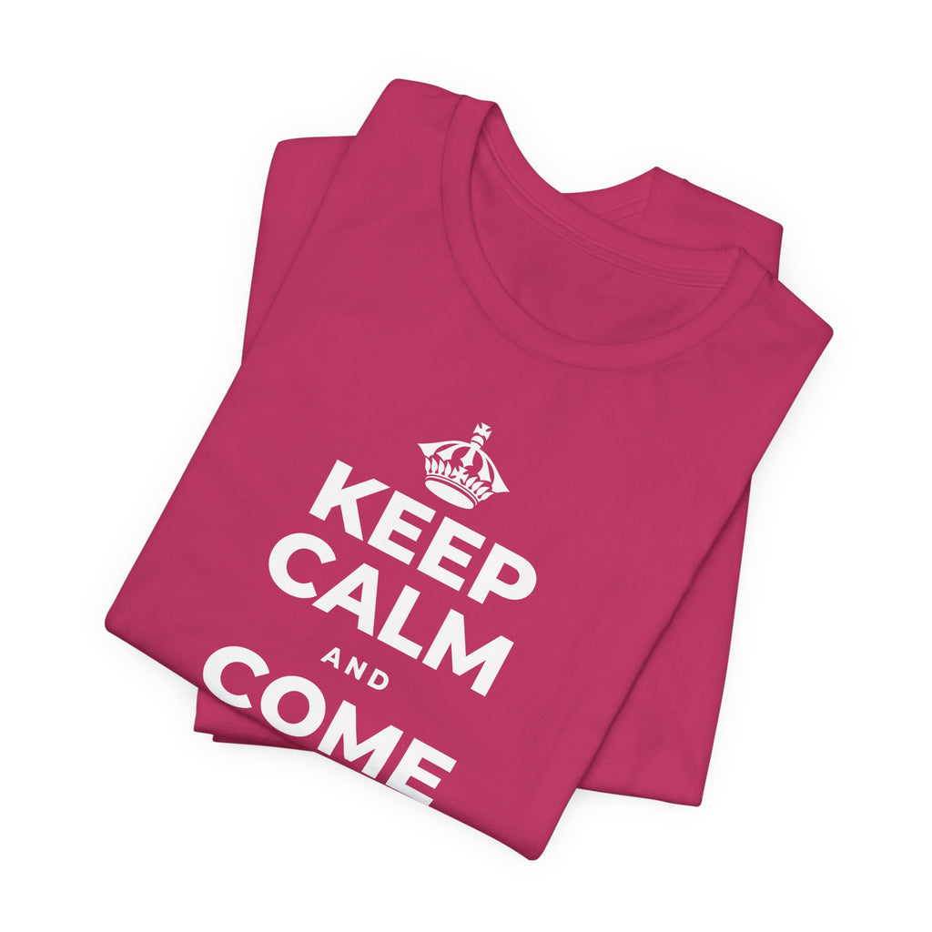 KEEP CALM AND COME BACK TO NOW T-Shirt (Baby Blue–Silver)