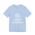 KEEP CALM AND CREATE WITH HIGGSFIELD T-Shirt (Baby Blue–Silver)