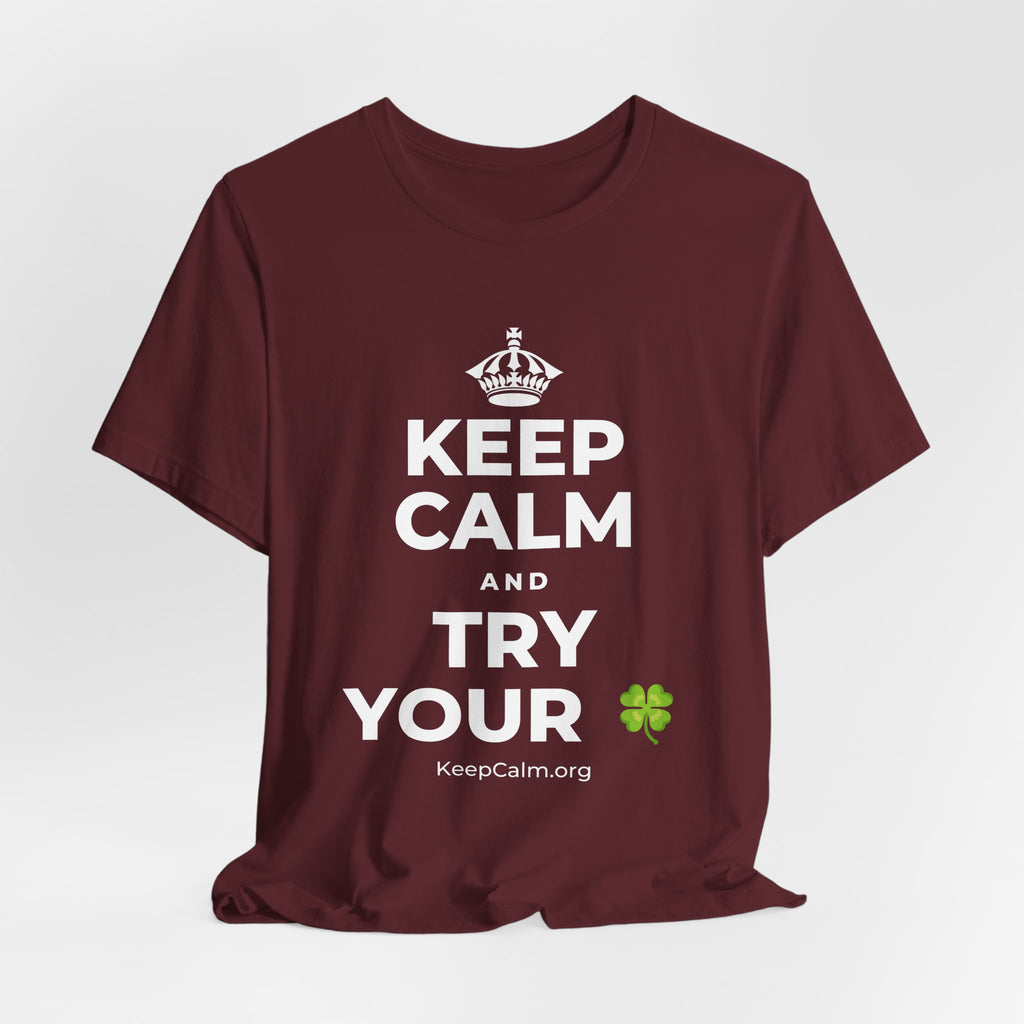 KEEP CALM AND TRY YOUR 🍀 T-Shirt (Baby Blue–Silver)