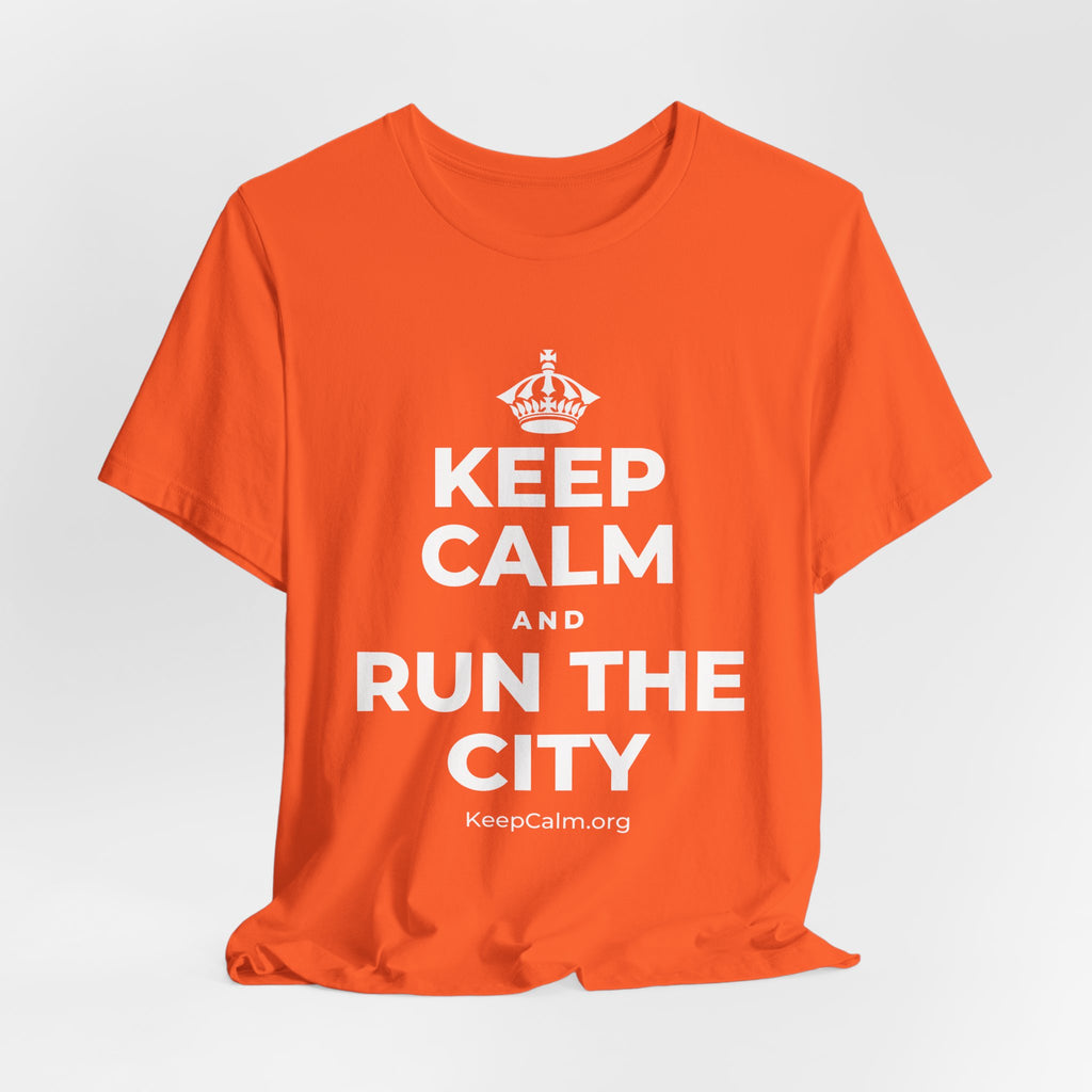 KEEP CALM AND RUN THE CITY T-Shirt (Baby Blue–Silver)