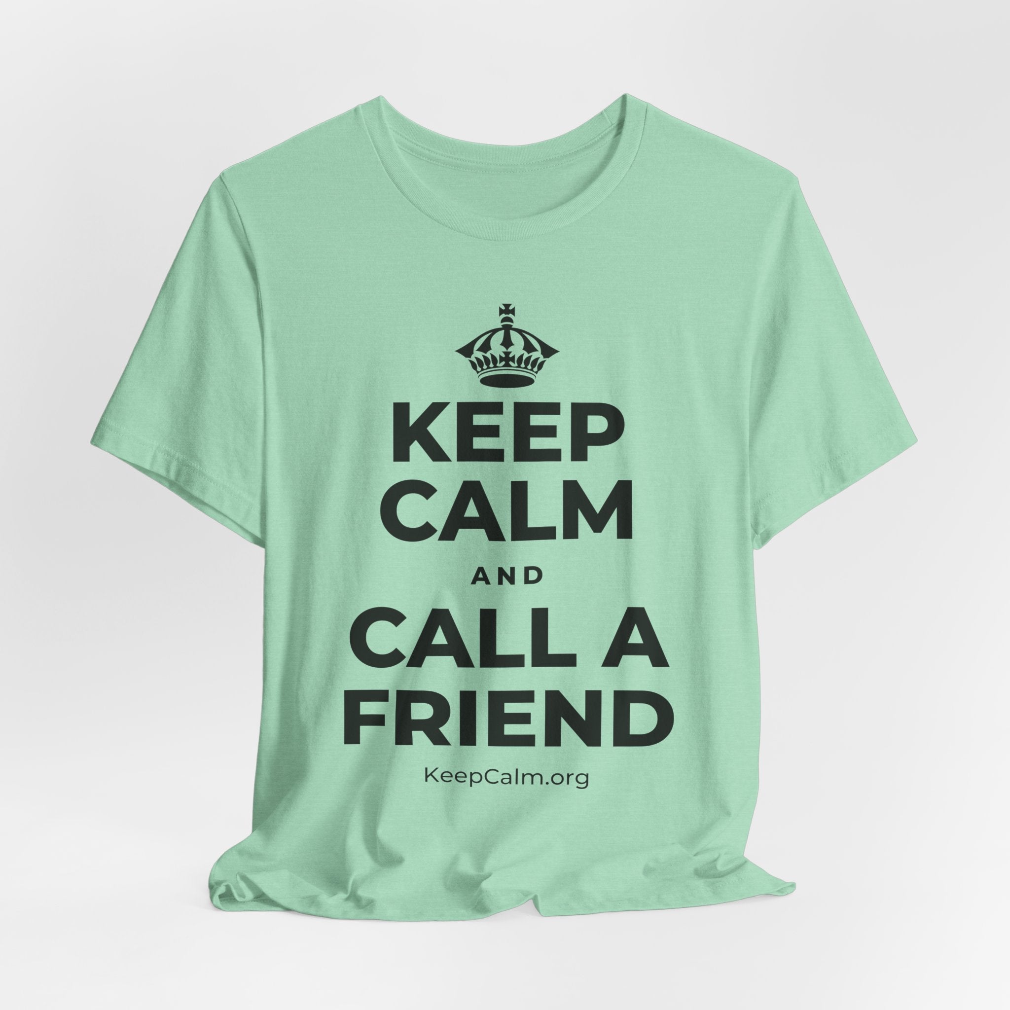 KEEP CALM AND CALL A FRIEND T-Shirt (Baby Blue–Silver)