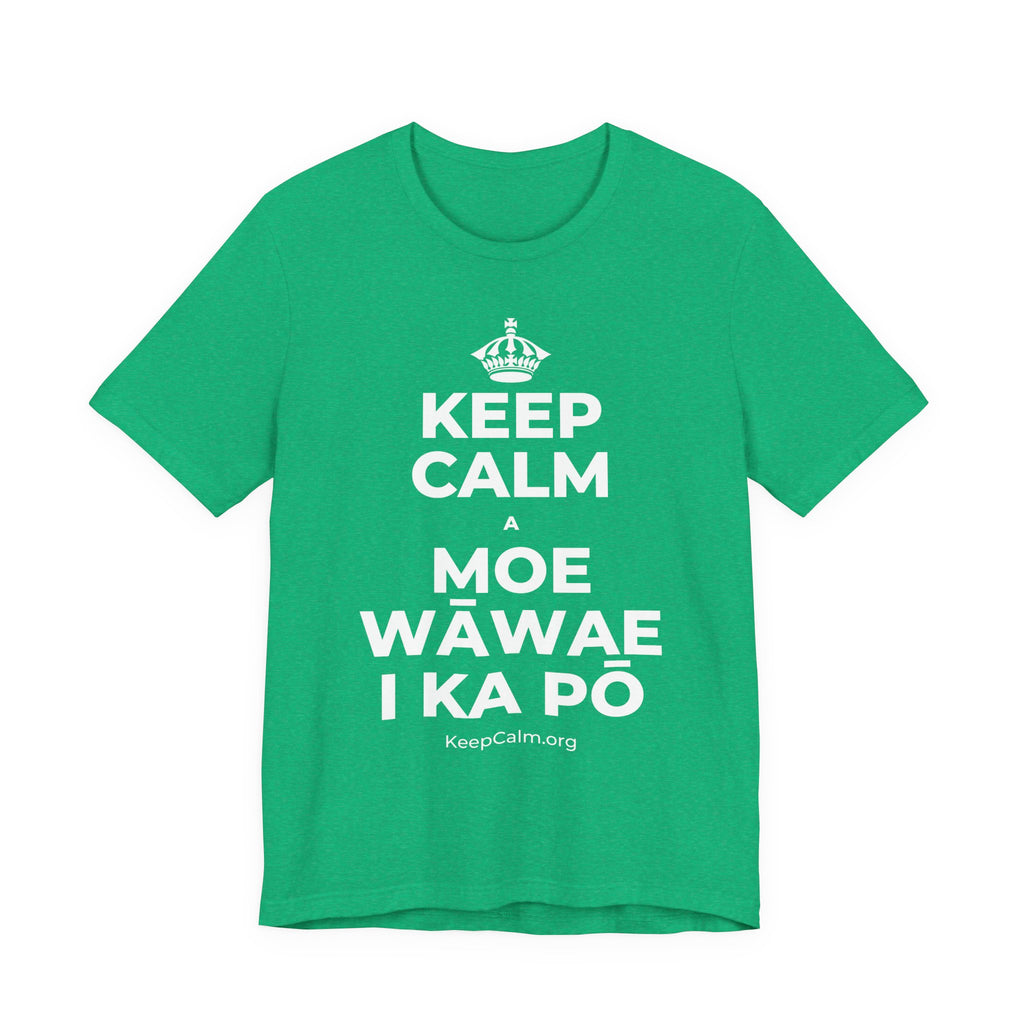 KEEP CALM A MOE WĀWAE I KA PŌ T-Shirt (Baby Blue–Silver)