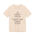 KEEP CALM AND TAKE THE FIRST STEP T-Shirt (Soft Cream–Heather Mauve)