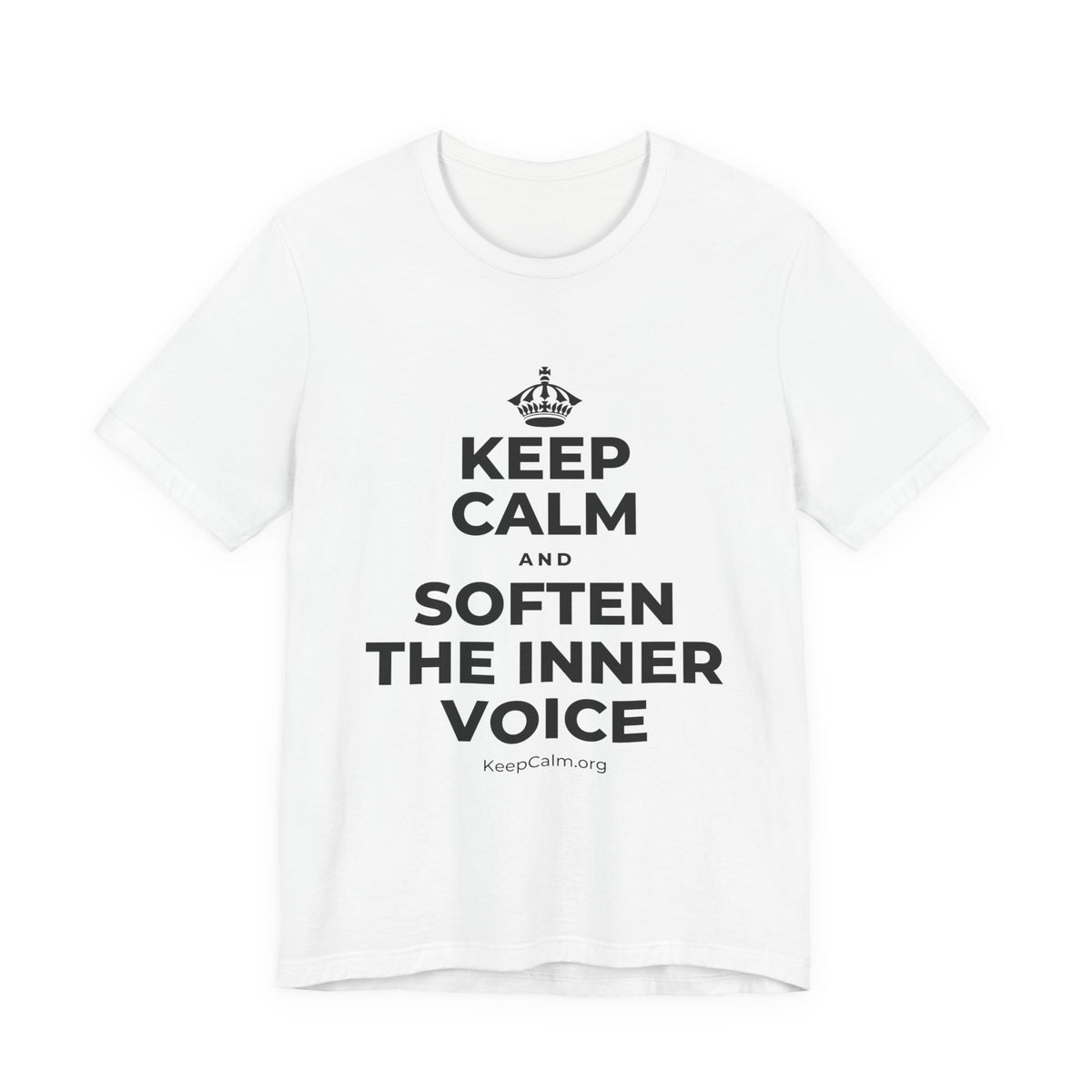 KEEP CALM AND SOFTEN THE INNER VOICE T-Shirt (White–Asphalt)