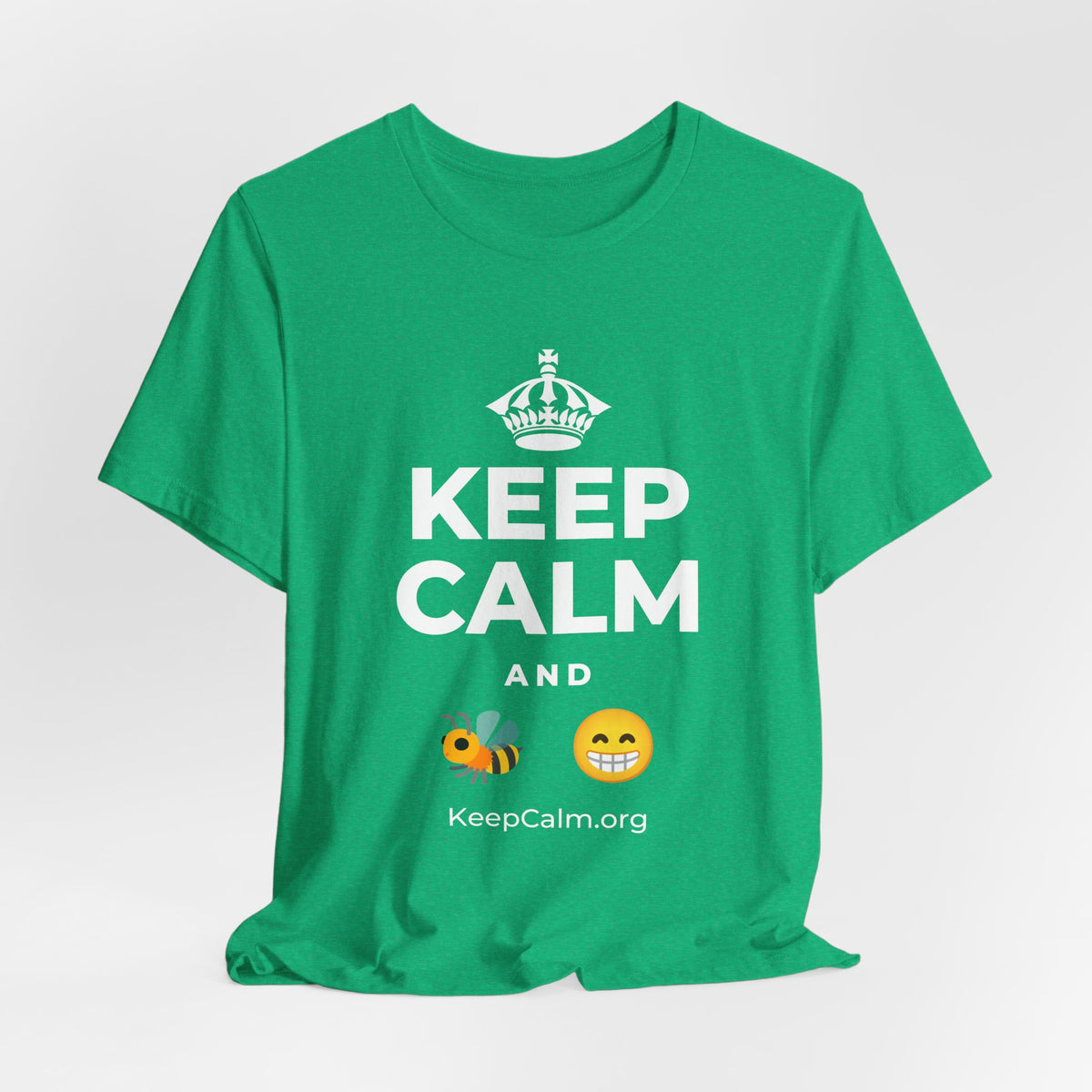 KEEP CALM AND BEE HAPPY T-Shirt (Baby Blue–Silver)